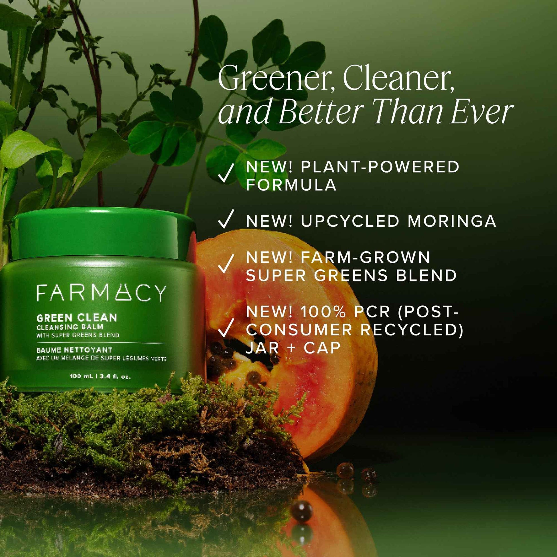 Farmacy Makeup Remover Cleansing Balm - Green Clean Waterproof Makeup Remover + Oil Based Cleanser - Gentle Exfoliating Double Cleanser - Melts From Balm to Milky Lather (50ml)
