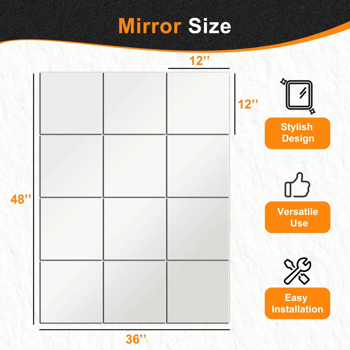 Delma Home Gym Mirrors, 12'' x 12'' Glass Mirror Tiles (16 PCS), Square Large Wall Mirror for Home Gym, Bedroom, Door,Bathroom, Frameless Mirror Sets - Jlhbookstore.store