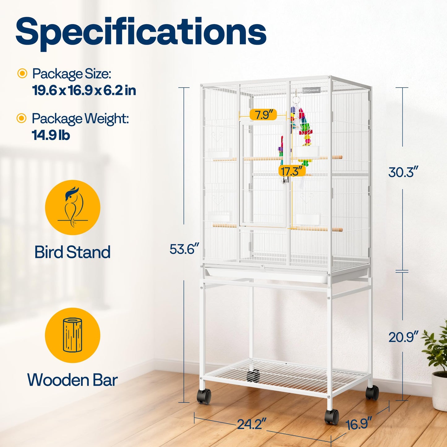 VIVOHOME 54 Inch Wrought Iron Large Bird Flight Cage with Rolling Stand for Parakeets Canaries Cockatiels Lovebirds Conures, Black