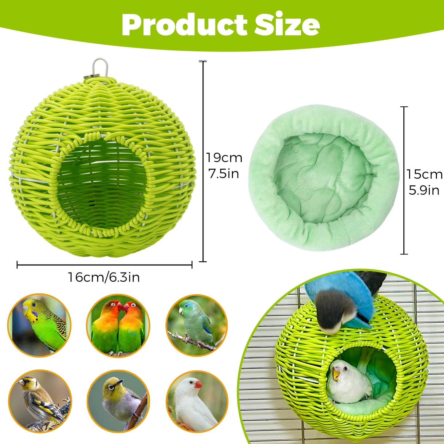 Chewproof Steel Frame Bird Nest for Cage, Washable Small Bird Bed Hammock Hideout Lay Eggs Parakeet Nest Sleep, Parakeet Warm Bed House Hut for Lovebird, Canary, Budgie, Finch (Brown)