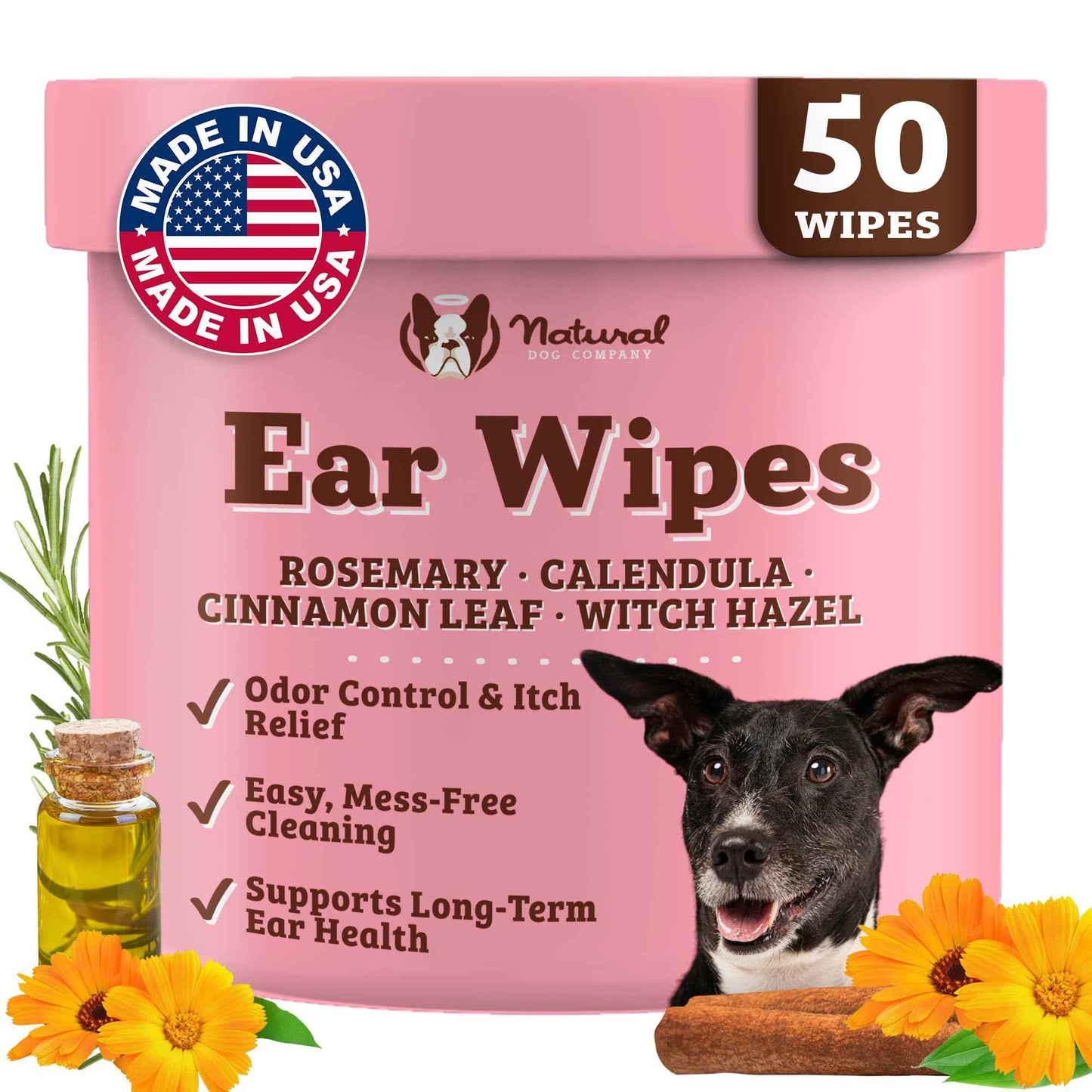 Natural Dog Company Wrinkle Wipes for Dogs, 100 Count, Hypoallergenic Dog Wipes, Wrinkle Wipes French Bulldog, Cleaning & Deodorizing, Dog Wipes for Grooming Faces, Paws & Butts