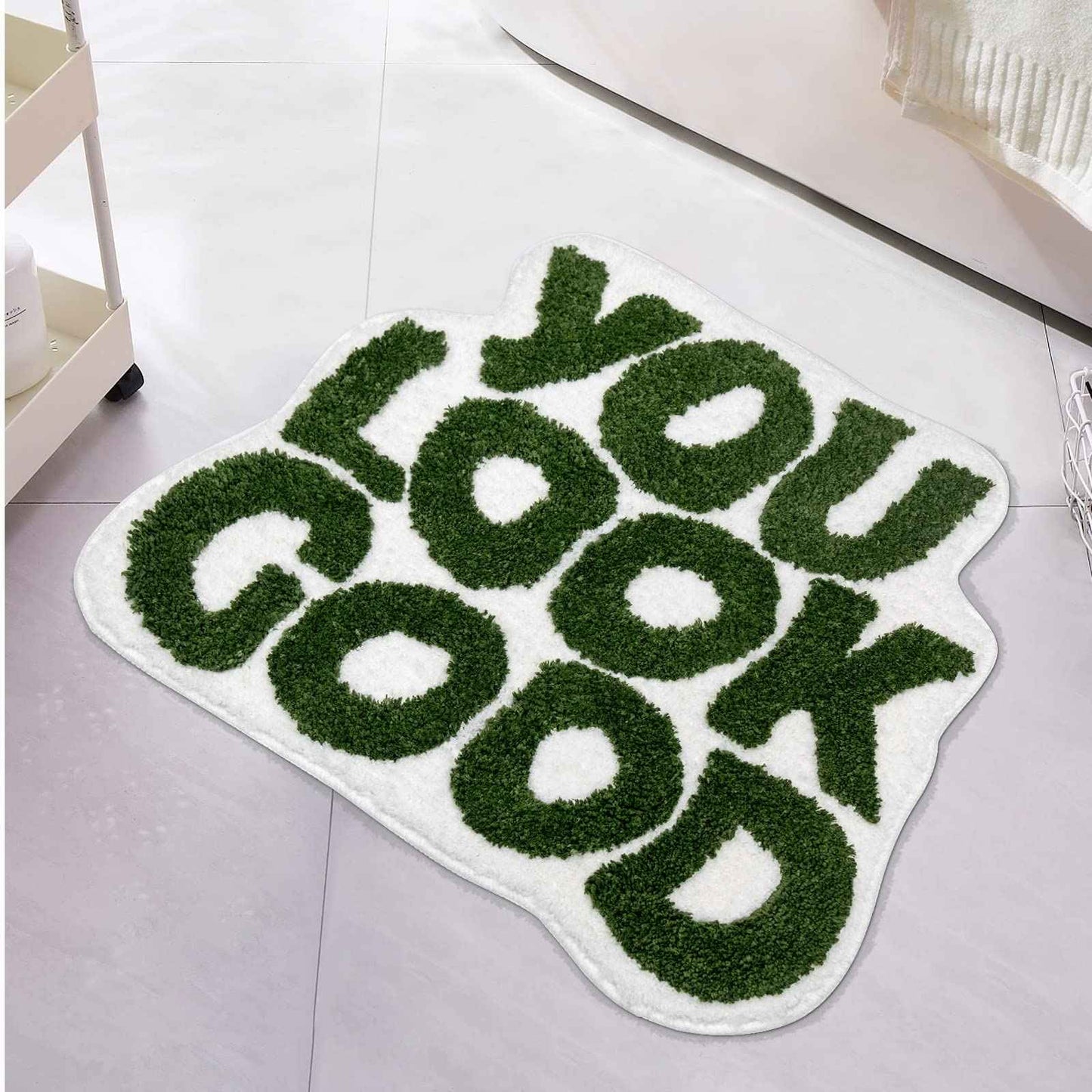 You Look Good Bath Mat Green Bathroom Rugs Funny Cute Bathroom Decor Preppy Small Cool Rug Non Slip Microfiber Washable Absorbent Shower Rug, 25”x21”…