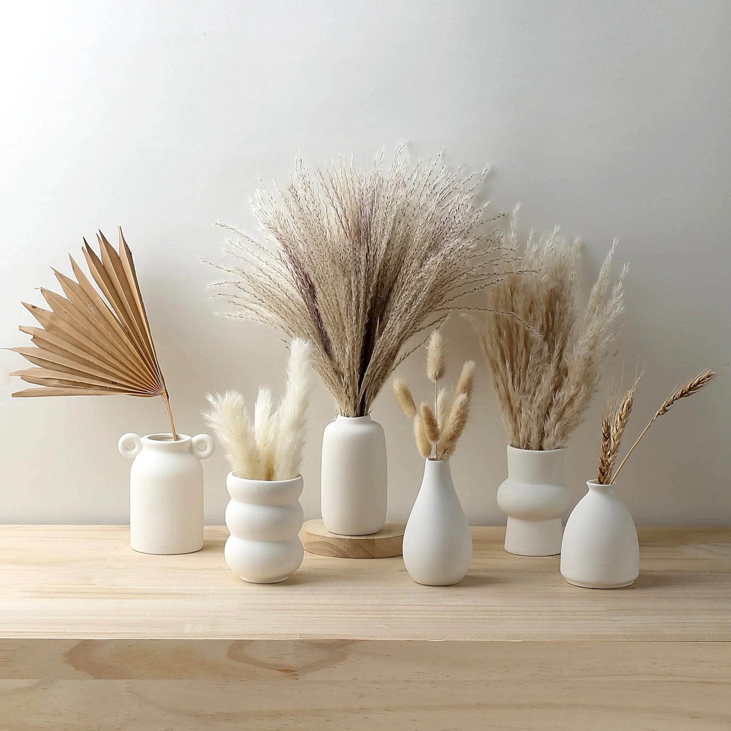 Set of 8 White Ceramic Vases for Dried Pampas Grass Flowers, Aesthetic Boho Modern Decor for Farmhouse Living Room Coffee Table Shelf Fireplace Centerpiece Bedroom Office Desk Home DIY Gifts - Jlhbookstore.store