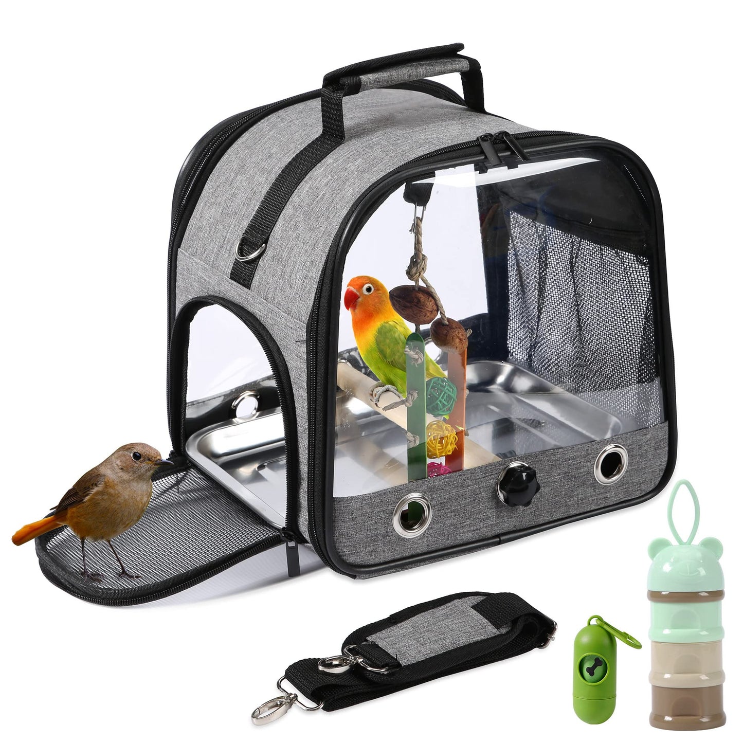 SUERTREE Bird Carrier Bag With Stand, Lightweight Backpack for Parrot, Portable Travel Cage, Pet Transparent Breathable Carrier