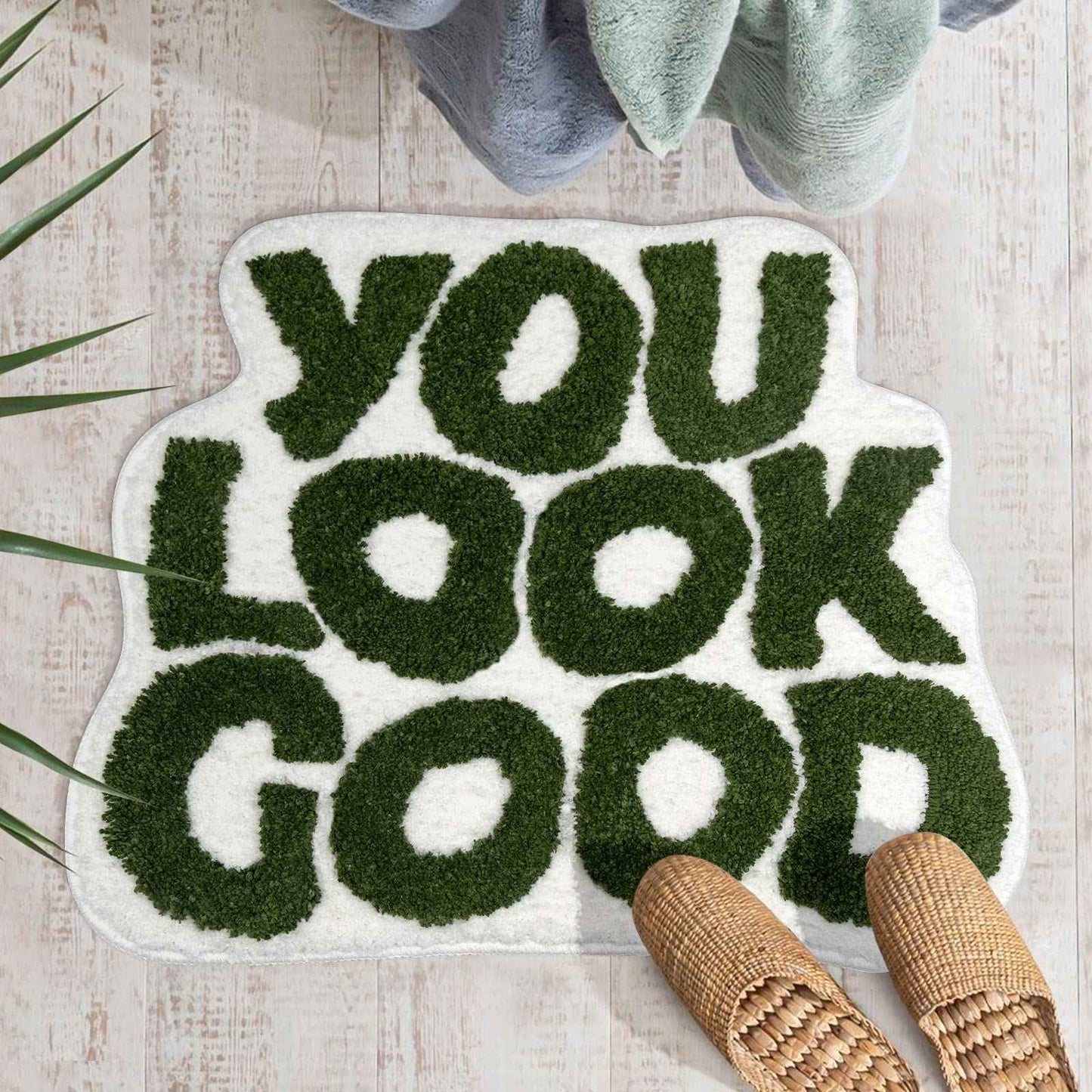 You Look Good Bath Mat Green Bathroom Rugs Funny Cute Bathroom Decor Preppy Small Cool Rug Non Slip Microfiber Washable Absorbent Shower Rug, 25”x21”…