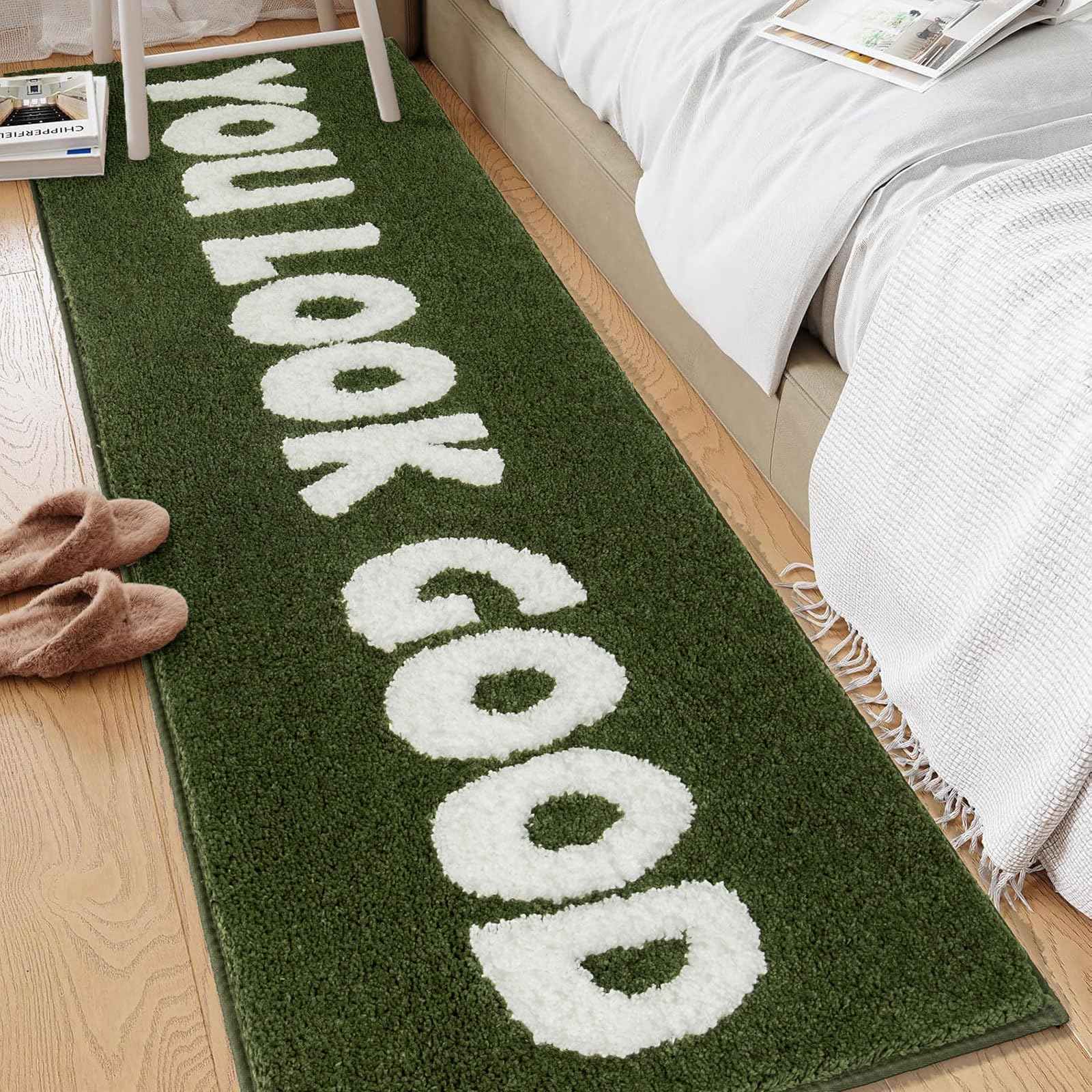 You Look Good Bath Mat Green Bathroom Rugs Funny Cute Bathroom Decor Preppy Small Cool Rug Non Slip Microfiber Washable Absorbent Shower Rug, 25”x21”…