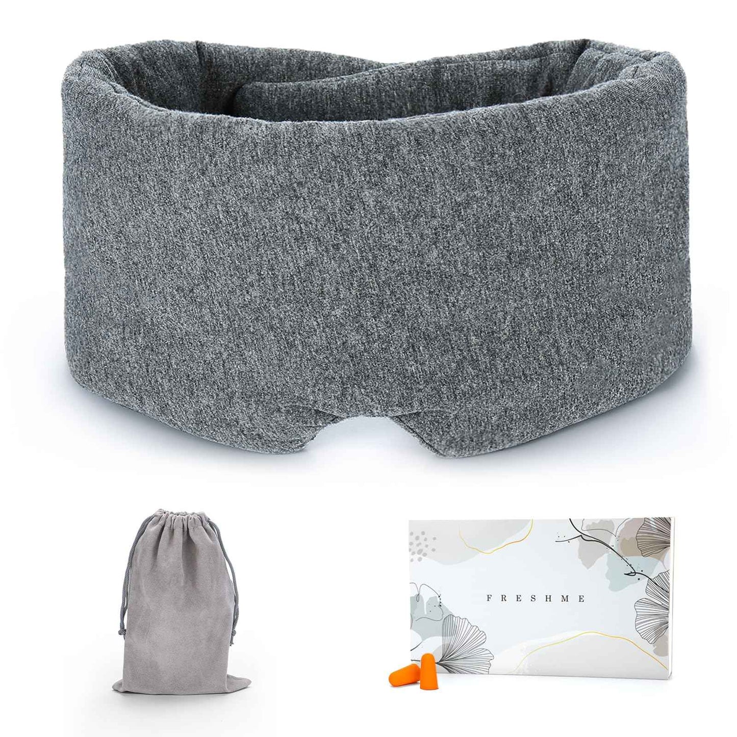 FRESHME Cotton Sleep Eye Mask for Women Men - 100% Blocking Light Travel Blindfold, Soft Zero Pressure Grey Eyes Cover with Adjustable Velcro Strap for Side Sleeper Night Sleeping, Work Nap and Yoga