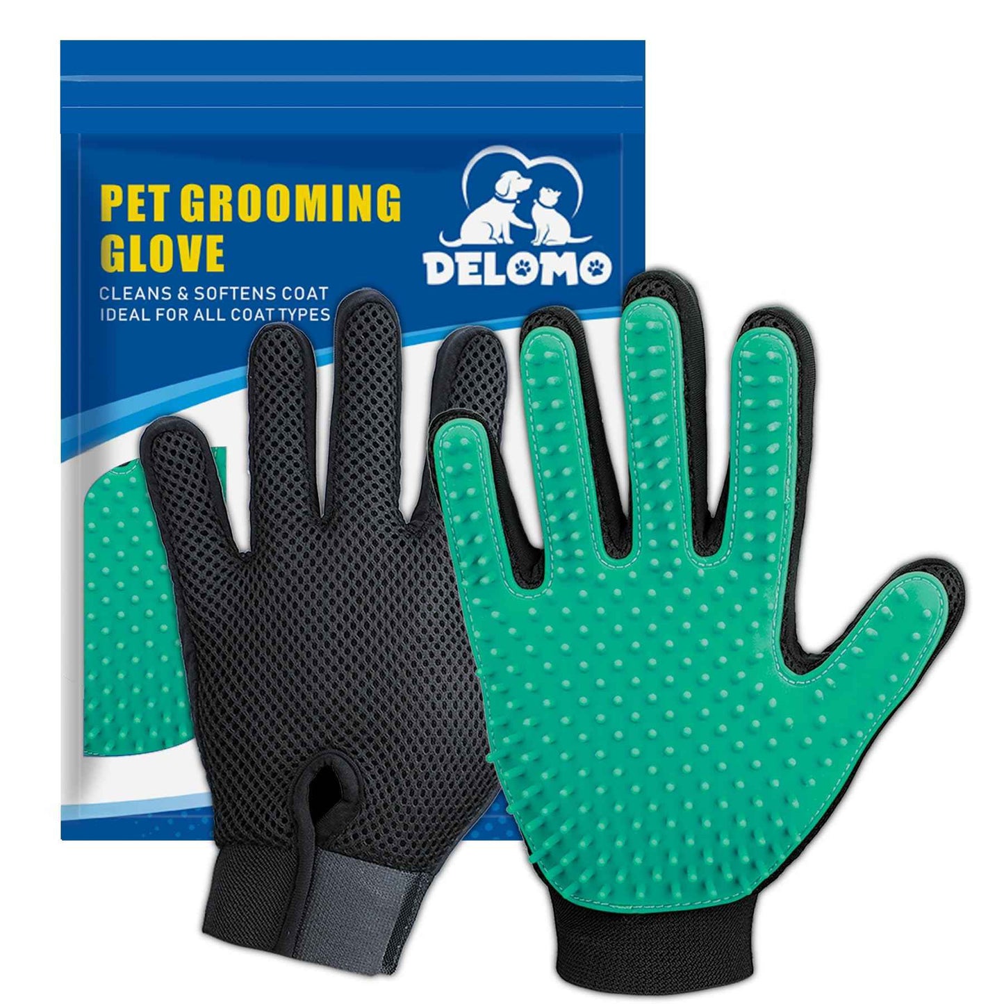 Upgrade Efficient Pet Hair Remover Gloves - Gentle Shedding Brushes for Dogs, Cats & Horses with Long and Short Hair - 1 Pair (Blue)