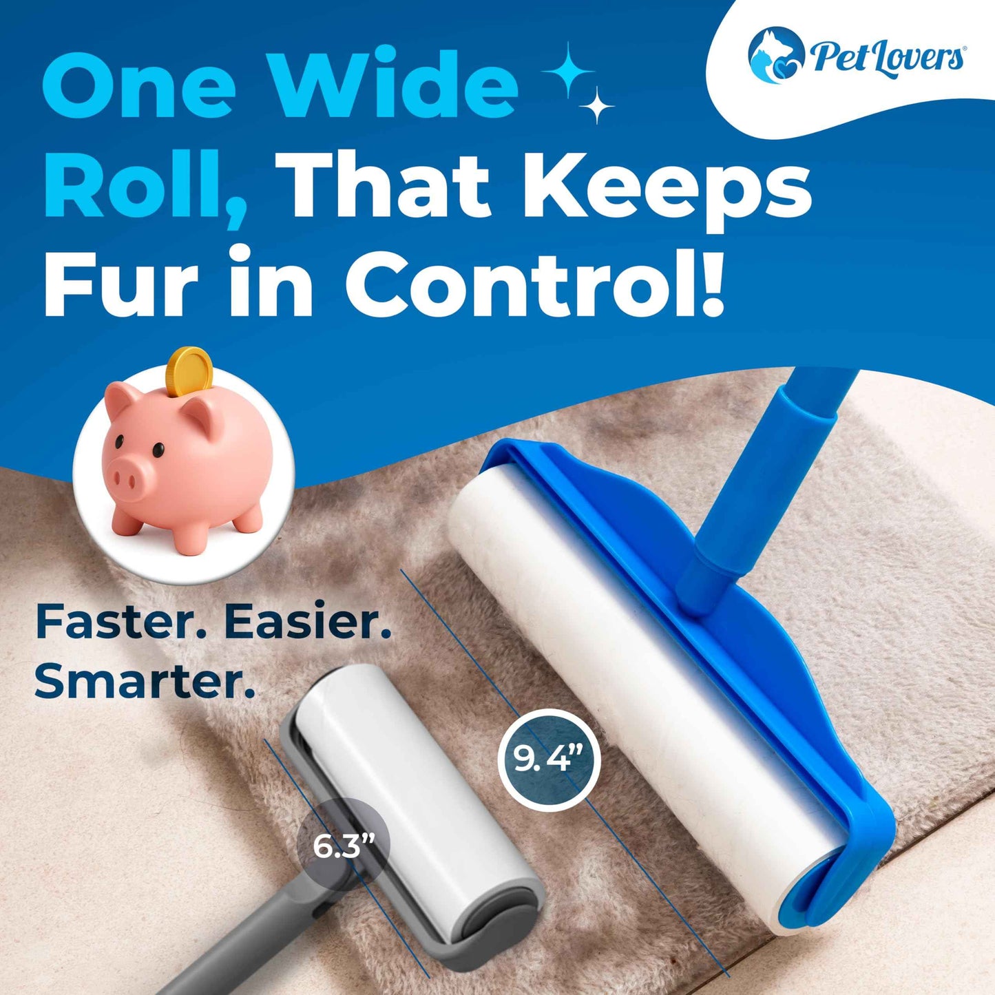 PetLovers Extra Sticky Lint Roller Mega Value Set 450 Sheets for Pet Hair Removal and Clothes, Dog and Cat Lint Remover 5 Pack