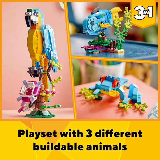 LEGO Creator 3 in 1 Exotic Parrot Building Toy Set, Transforms to 3 Different Animal Figures - from Colorful Parrot, to Swimming Fish, to Cute Frog, Creative Toys for Kids Ages 7 and Up, 31136