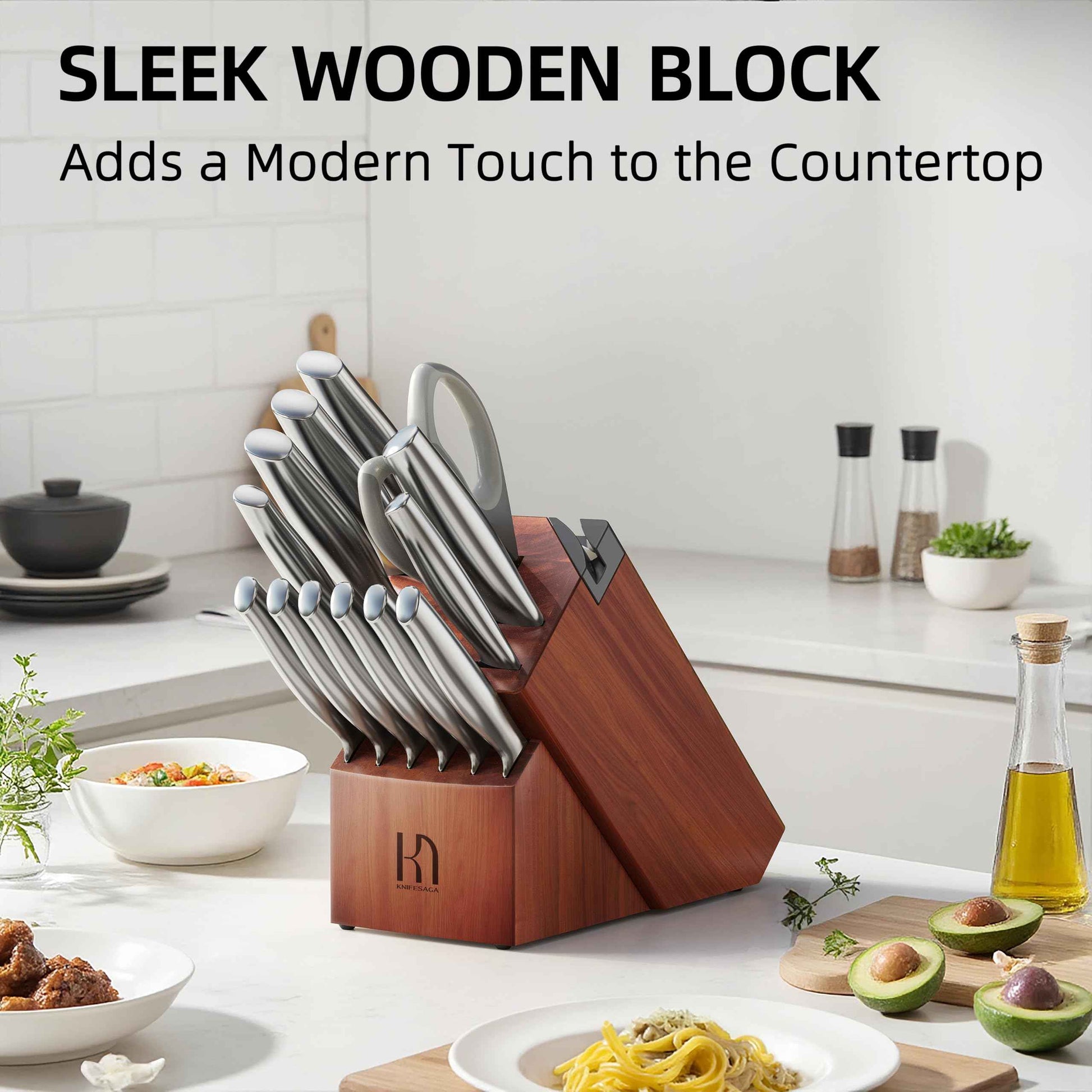 Knife Set Premium, Japanese 14 Pcs Kitchen Knife Block Set Enduring Razor Sharp High Carbon Stainless Steel, Black Chef Knives Set with Built-in Sharpener and Quality Acacia Wood Block