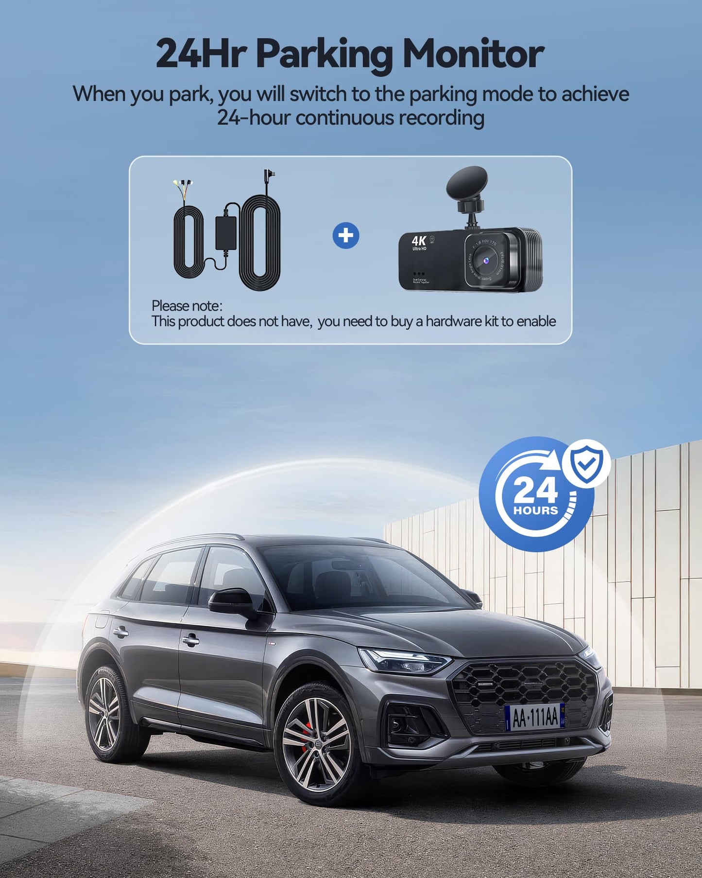 Dash Camera for Cars, 4K Full HD Dual Dash Cam Front and Rear with Wi-Fi, Included 32GB Card, 3.16” IPS Screen, Night Vision, 170°Wide Angle, WDR, 24H Parking Mode