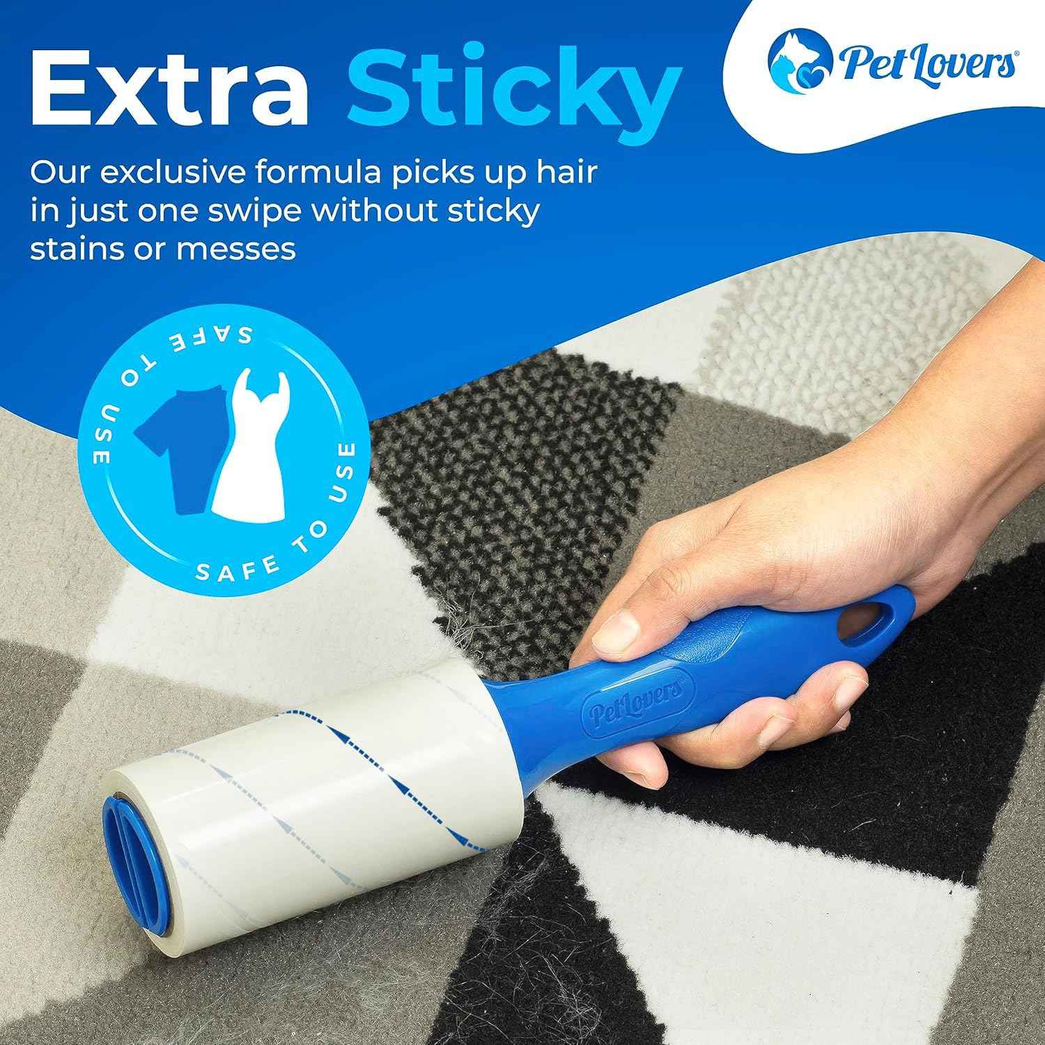 PetLovers Extra Sticky Lint Roller Mega Value Set 450 Sheets for Pet Hair Removal and Clothes, Dog and Cat Lint Remover 5 Pack