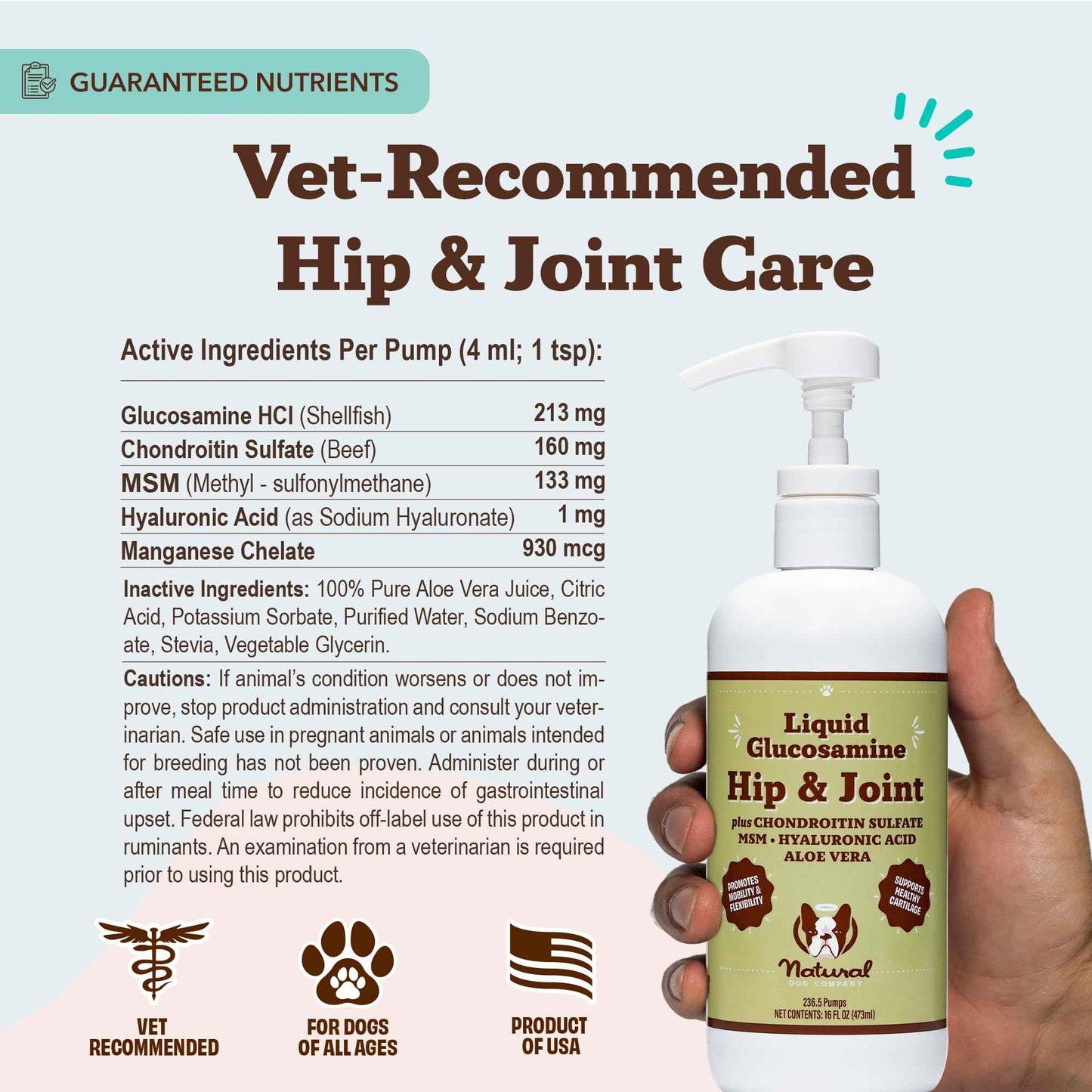 Natural Dog Company Liquid Glucosamine Hip & Joint Oil for Dogs, 16 oz, Extra Strength Cartilage & Joint Support, Helps Mobility and Eases Occasional Stiffness, Dog Vitamins & Supplements