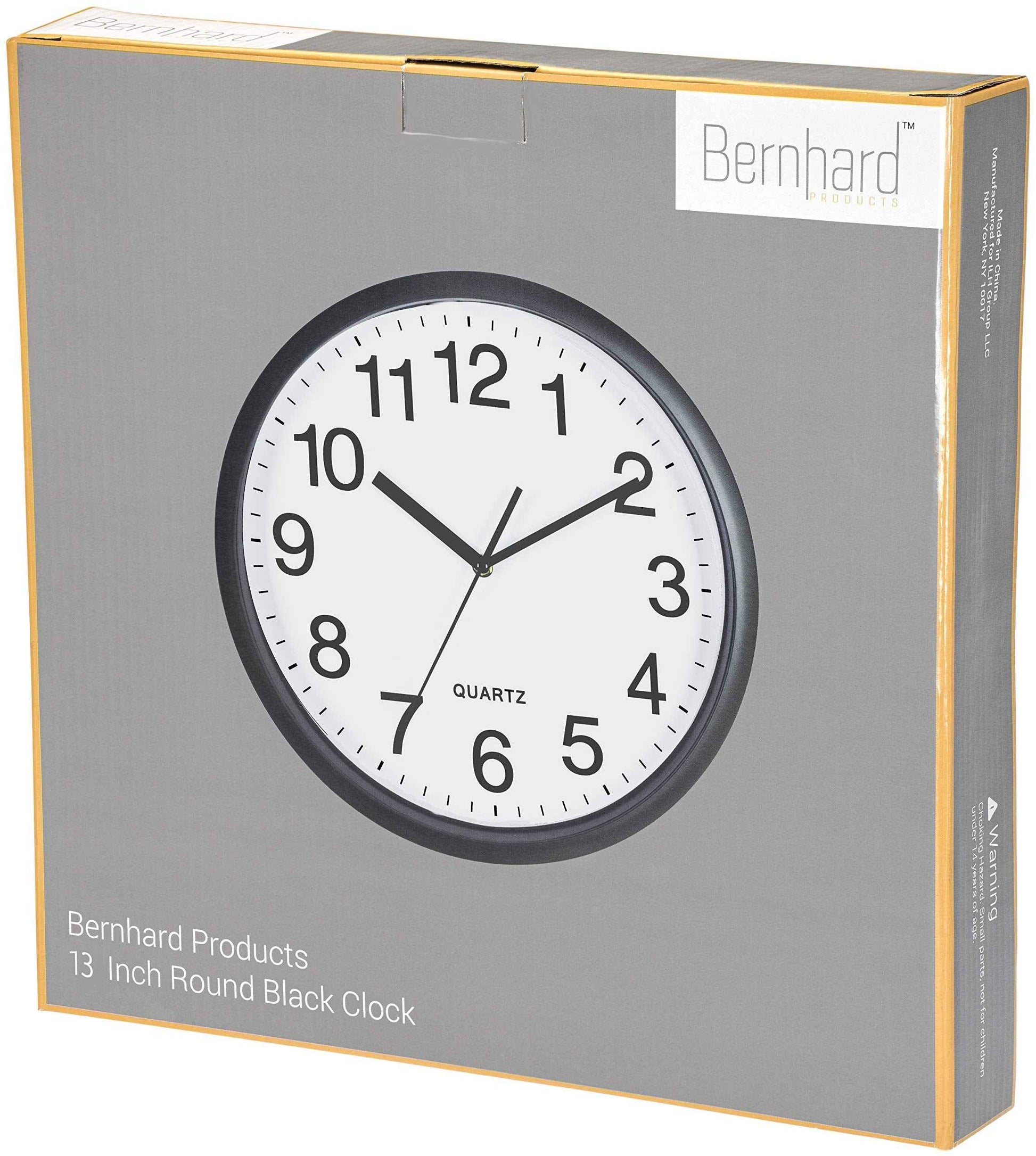 Bernhard Products Black Wall Clock Silent Non Ticking 10 Inch Quality Quartz Battery Operated Round Easy to Read Home/Office/Kitchen/Classroom/School Clock Sweep Movement