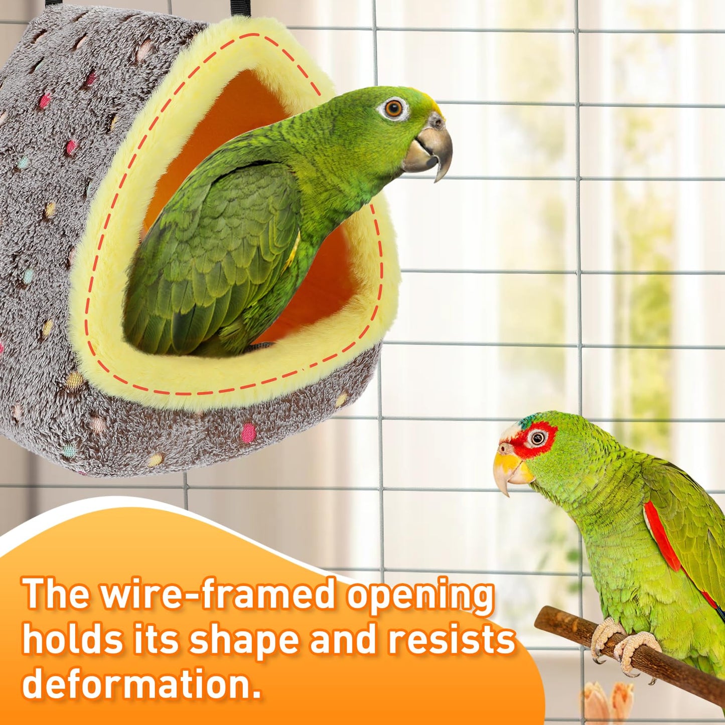 MEWTOGO Medium Winter Warm Bird Nest for Cage - Comfortable Birds Bed with Support Plate, Hanging Shed Hideaway Hammock Hut Gift for Macaws African Grey Amazon Parrots