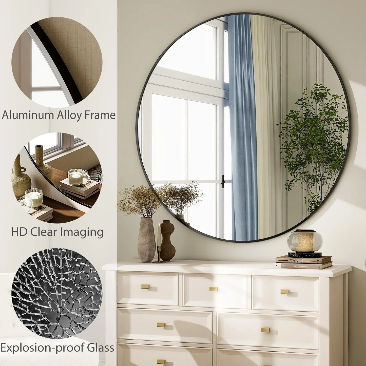 HARRITPURE Round Mirror 30 Black Wall Mounted Circle Mirrors Vanity Mirror with Brushed Aluminum Alloy Frame Modern Decoration for Bathroom, Living Room, Vanity, Bedroom, Entryway jlhbookstore.store