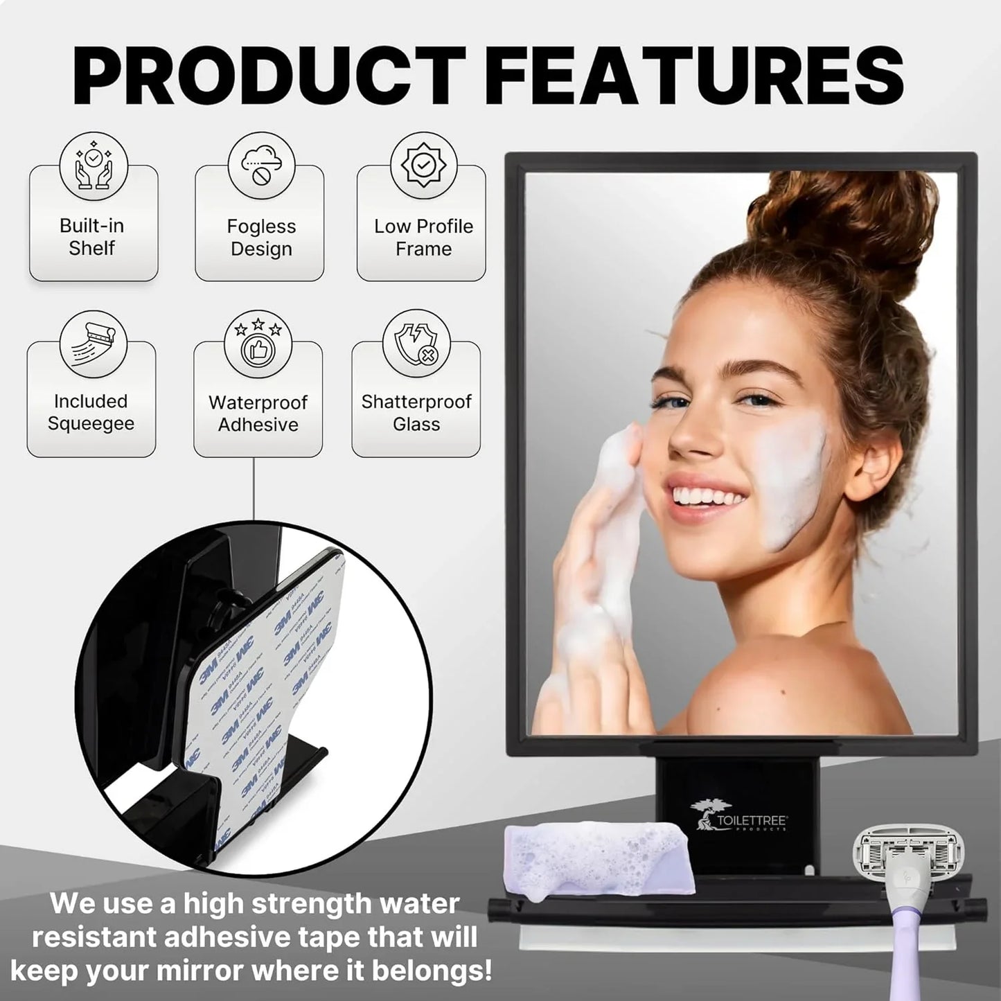 ToiletTree Products Fogless Shower Mirror - Anti-Fog Mirror - Adjustable Shaving Mirror with a Squeegee - Rust-Proof, Impact-Resistance Bathroom Shower Mirror - Tall - Jlhbookstore.store