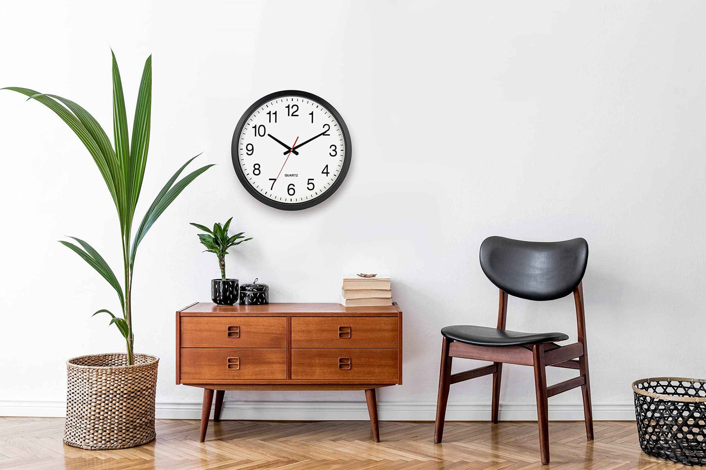 Bernhard Products Black Wall Clock Silent Non Ticking 10 Inch Quality Quartz Battery Operated Round Easy to Read Home/Office/Kitchen/Classroom/School Clock Sweep Movement