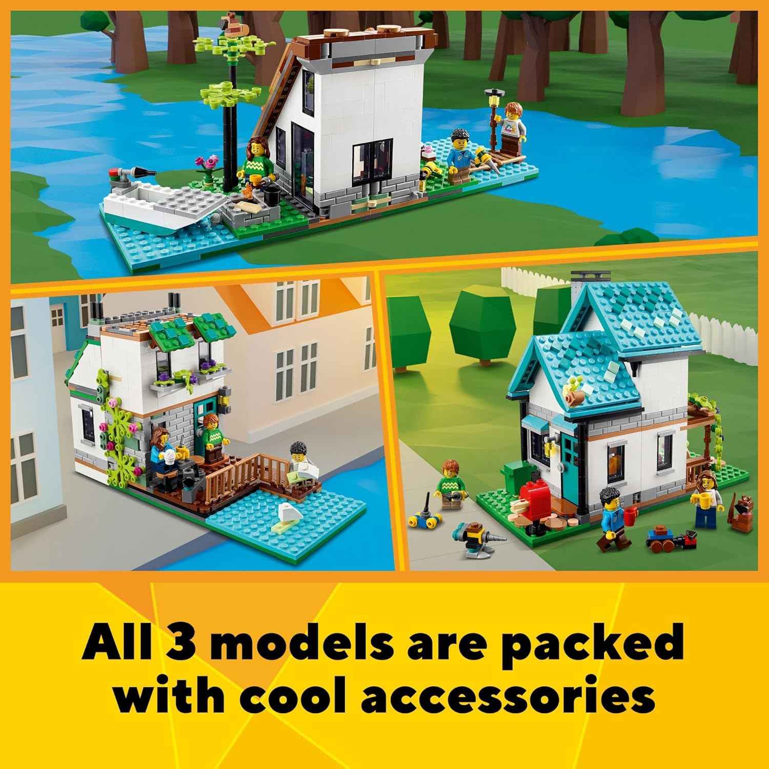 LEGO Creator 3 in 1 Cozy House Building Toys - Toy Figures & Pretend Play Playsets for Boys & Girls, Ages 8+ - 3 Building Options - Gift for Birthdays - 31139