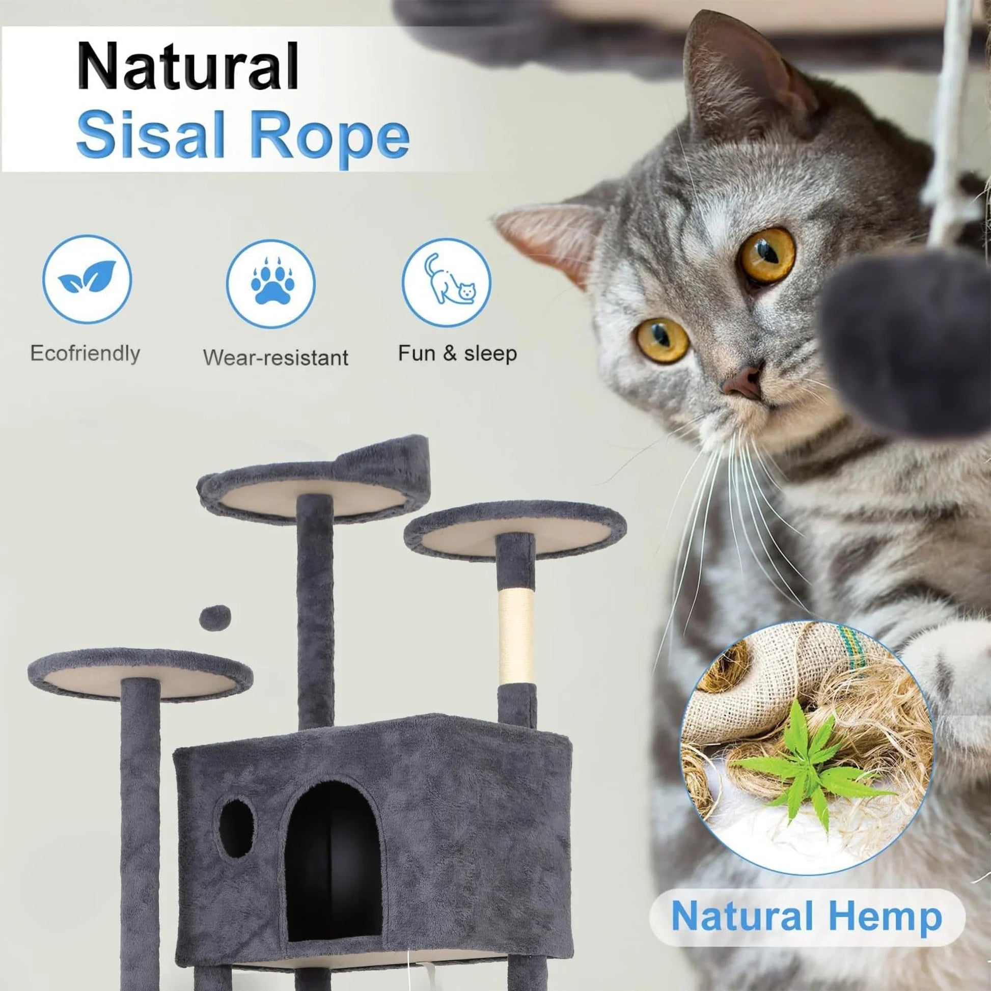 FDW Cat Tree 54in Cat Tower Multi-Level Durable Cat Scratching Post & Cozy Fun Cat Jumping Platform Space Saving Cat Condo Pet Play House for Indoor Cats,Dark Gray jlhbookstore.store