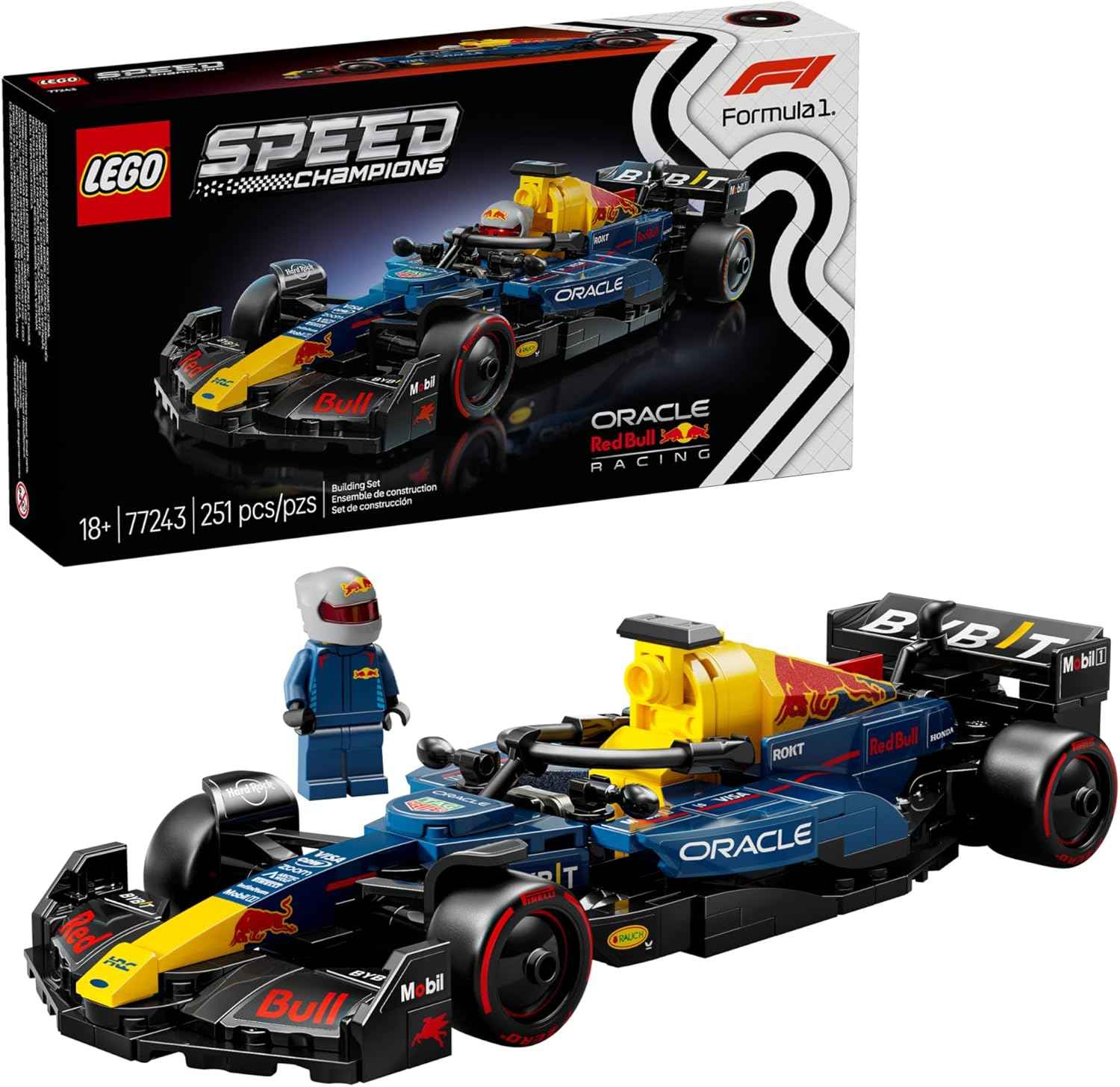 LEGO Speed Champions Oracle Red Bull Racing RB20 F1 Race Car Model Kits - Building Set for Adults, Ages 18+ with Realistic Features - Red Bull DIY Crafts for Display - Gift Idea for F1 Fans - 77243