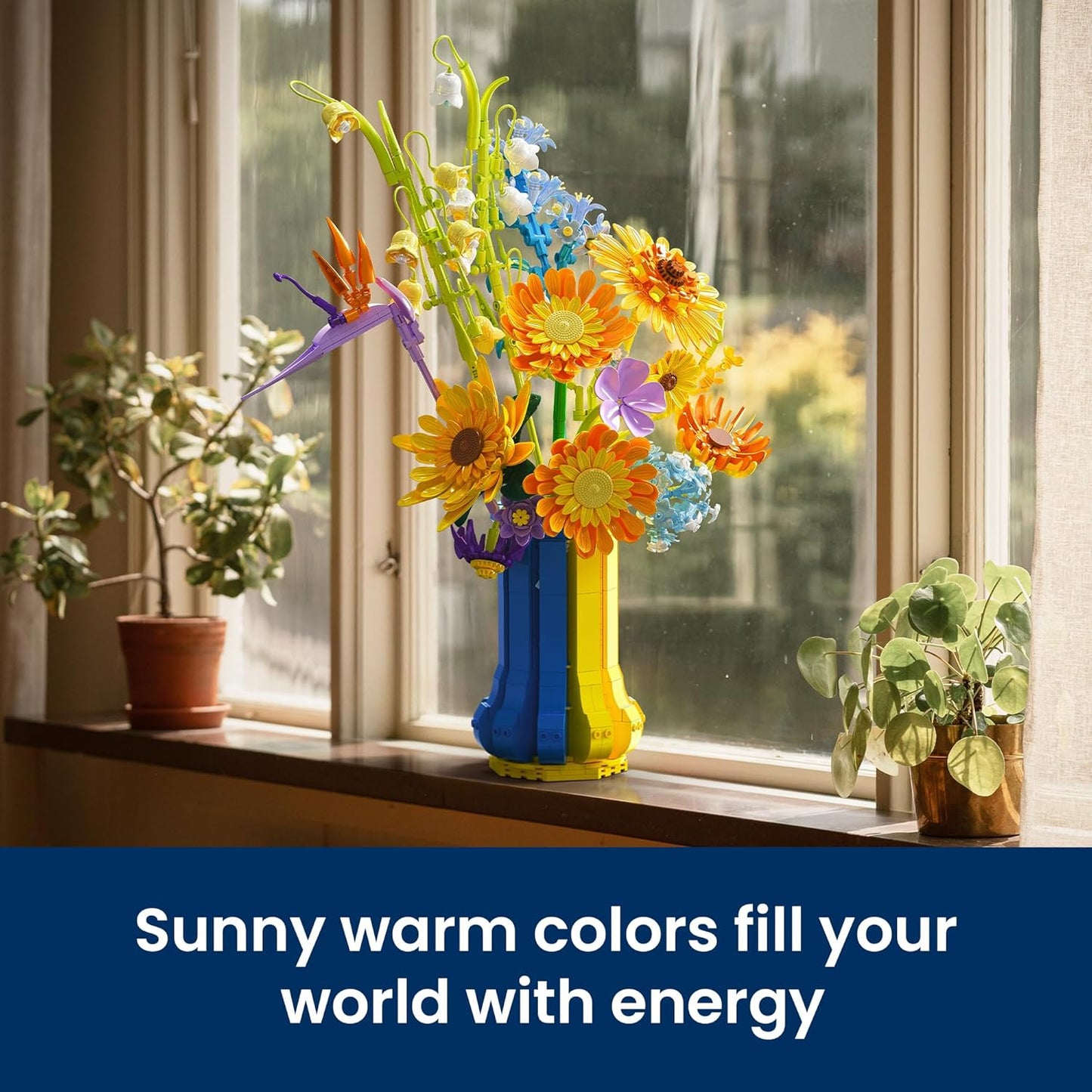 Sunflower Bouquet Building Set for Adults with Vase, Christmas Creative Gift for Women Mom Girlfriends Teens, Buildable Artificial Botanical Flower for Home Office Décor (1147 PCS)