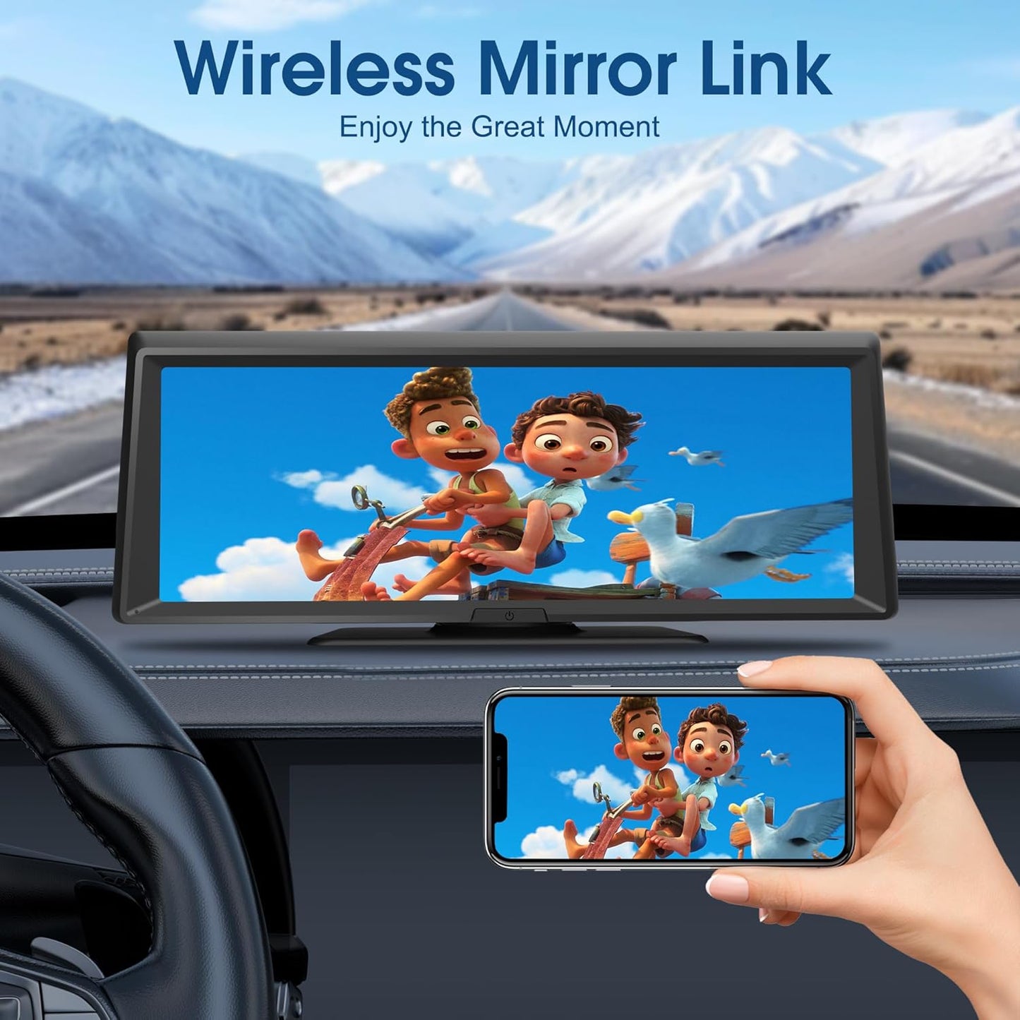 Wireless Portable CarPlay Screen，8.1" Portable Touchscreen Car Stereo with 2K Dash Cam/Carplay & Android Auto，1080P Backup Camera，GPS Navigation，Voice Control，Loop Recording，Mirror Link