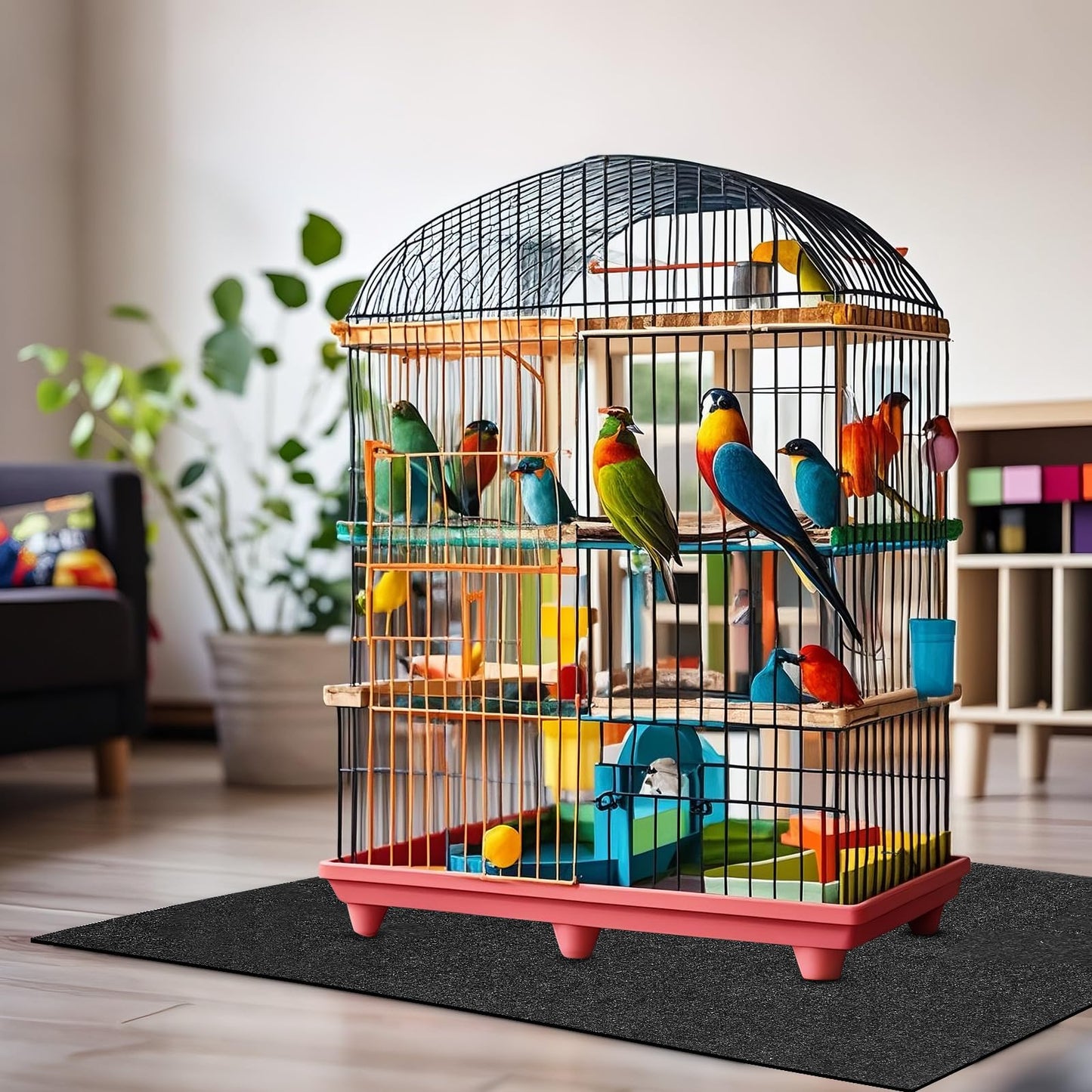 Nuanchu Large Bird Cage Mat, 48 x 36 Inch Under Pet Cage Mat, Absorbent/Waterproof Felt Pad for Bird Cages, Reptile Aquariums, Dog Kennels, with Non-Slip Backing for Hard Floors and Surfaces
