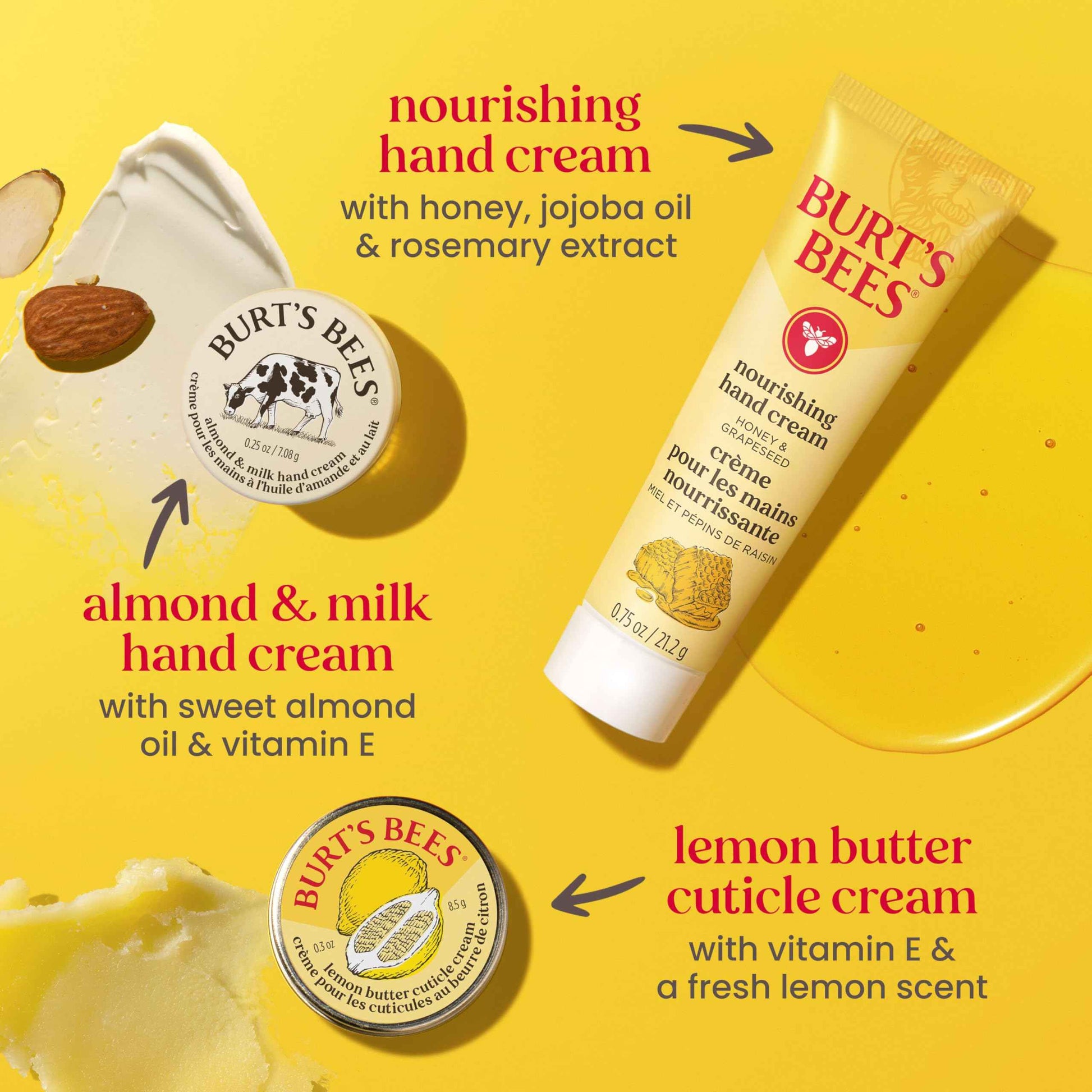 Burt's Bees Christmas Gifts, 3 Body Skincare Stocking Stuffers, Hand Repair Set, 3 Hand Creams plus Gloves - Almond Milk Hand Cream, Lemon Butter Cuticle Cream, Shea Butter Hand Repair Cream