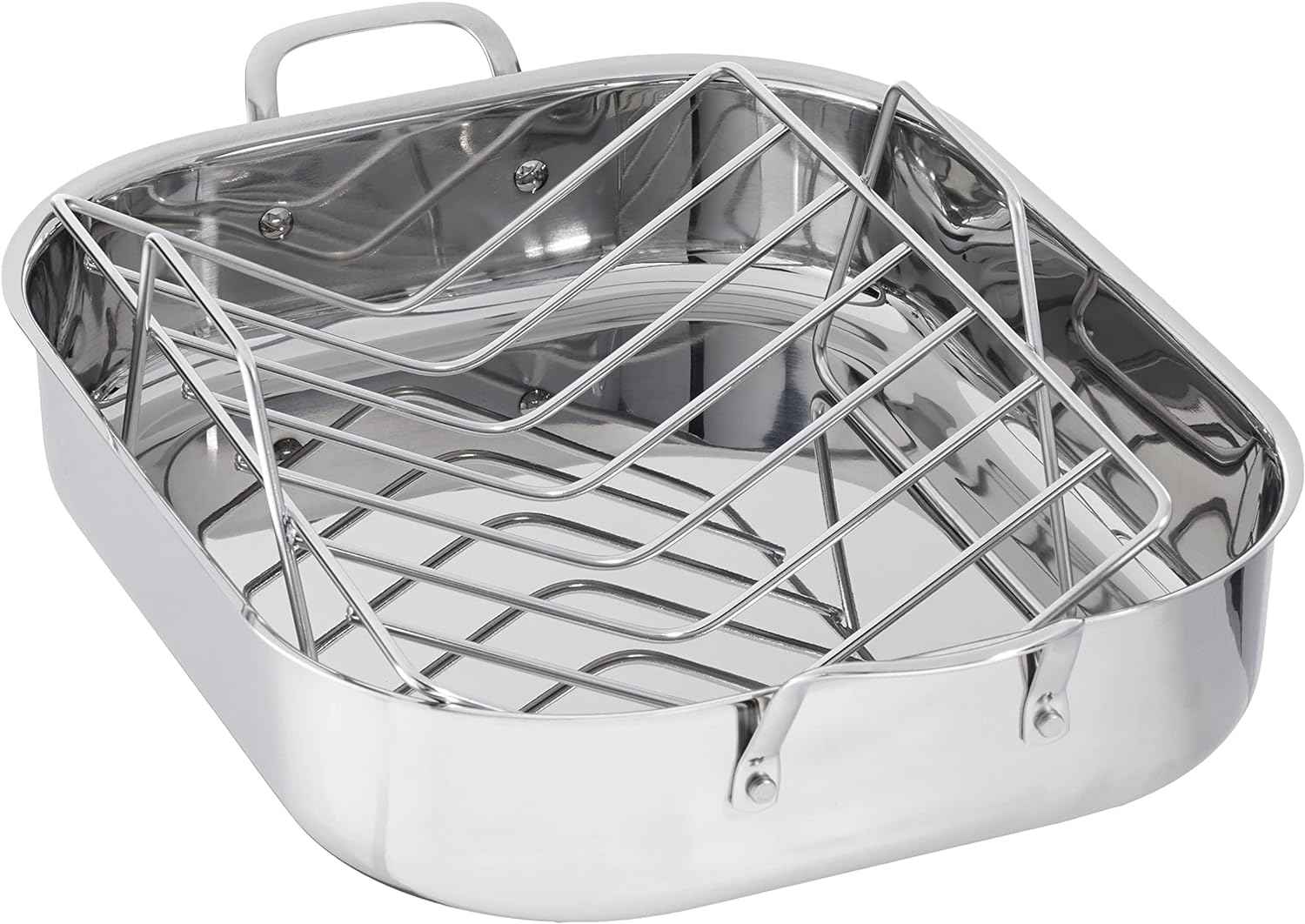 Amazon Basics Stainless Steel Rectangular Roasting Pan with Rack, 16 in