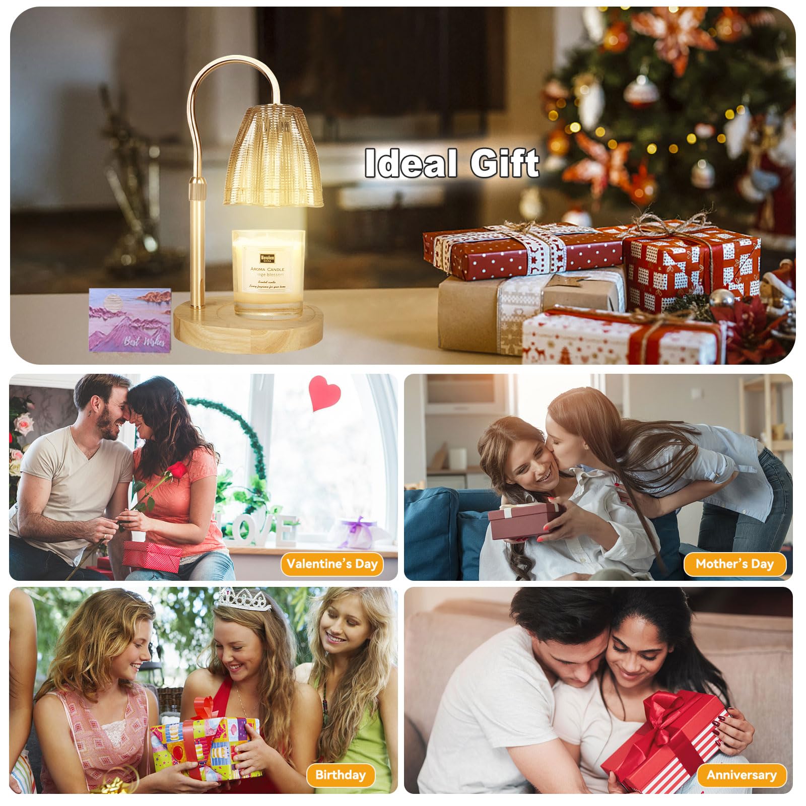 Candle Warmer Lamp with 3 Bulbs, Adjustable Height Dimmable Candle Warmer with Timer, Candle Lamp with Charming Gift Box Ribbon,Birthday Gifts for Women Mom, House Warming Gifts New Home Decor jlhbookstore.store
