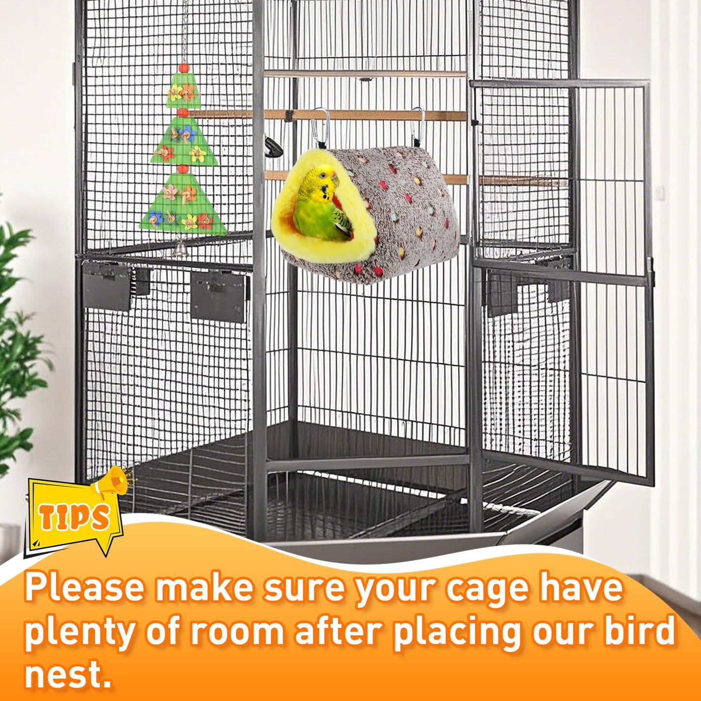 MEWTOGO Medium Winter Warm Bird Nest for Cage - Comfortable Birds Bed with Support Plate, Hanging Shed Hideaway Hammock Hut Gift for Macaws African Grey Amazon Parrots