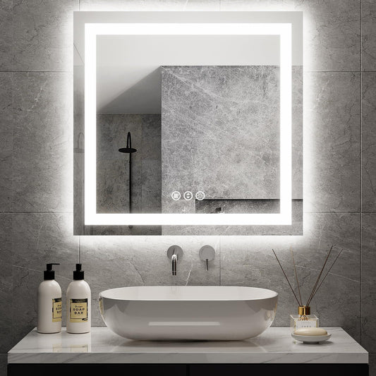 32"x 24" LED Bathroom Mirror with Lights, Dimmable, Double Lights, Backlit + Front Lit, 3 Colors Led Mirror for Bathroom, Lighted Bathroom Vanity Mirror, Tempered Glass(Horizontal/Vertical) - Jlhbookstore.store