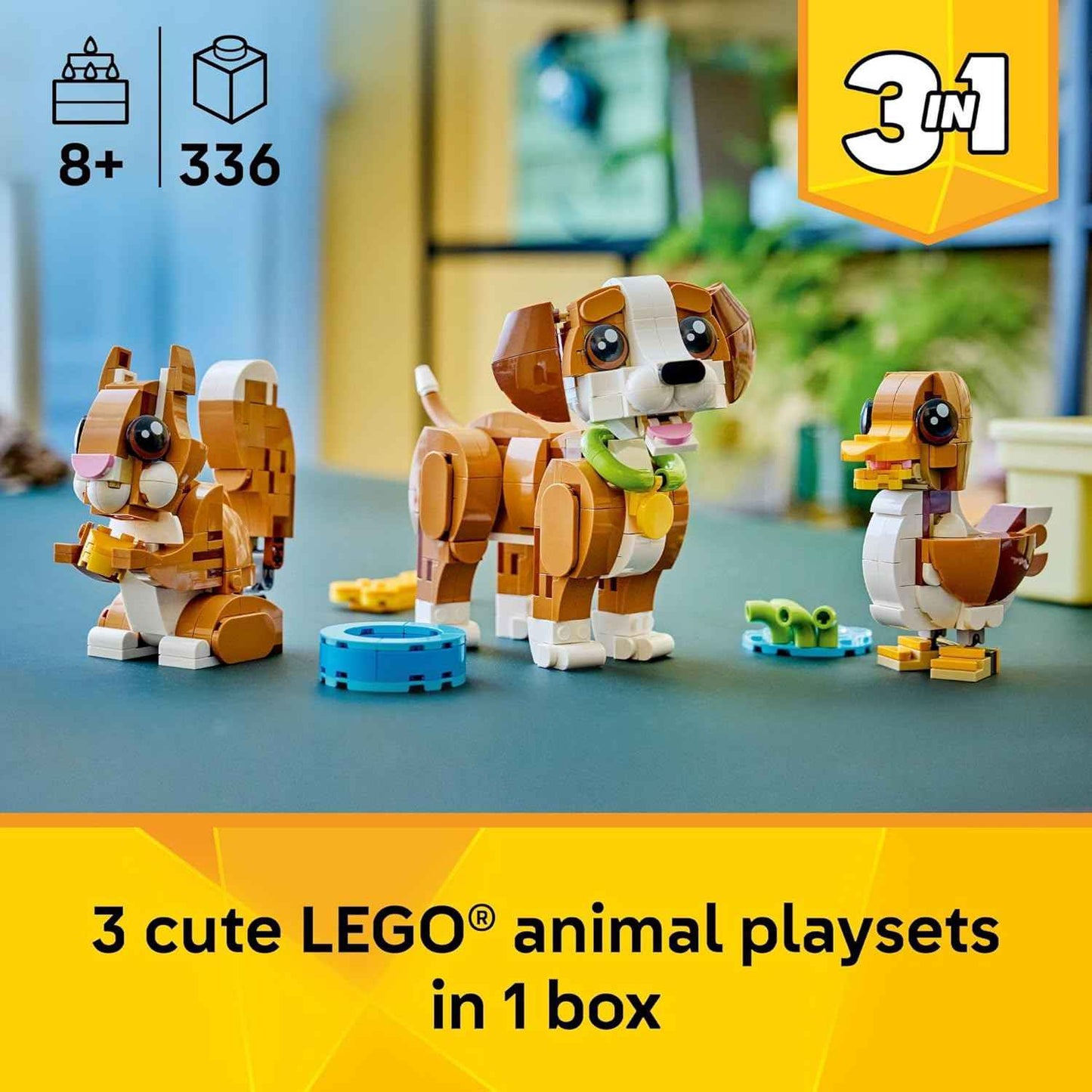 LEGO Creator 3 in 1 Cute Animals: Playful Puppy Dog Building Toy for Girls & Boys - Build a Pretend Play Dog, Squirrel, or Duck Toy - Gift Idea for Kids, Ages 8+ - 31382