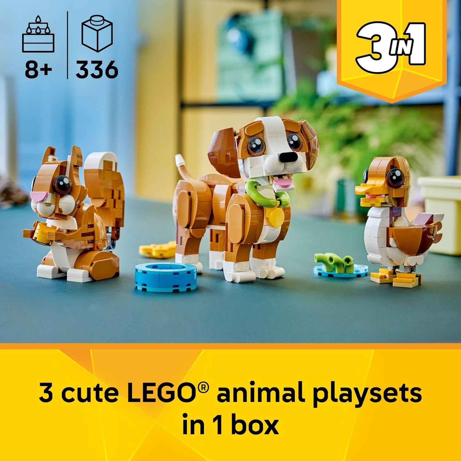 LEGO Creator 3 in 1 Cute Animals: Playful Puppy Dog Building Toy for Girls & Boys - Build a Pretend Play Dog, Squirrel, or Duck Toy - Gift Idea for Kids, Ages 8+ - 31382