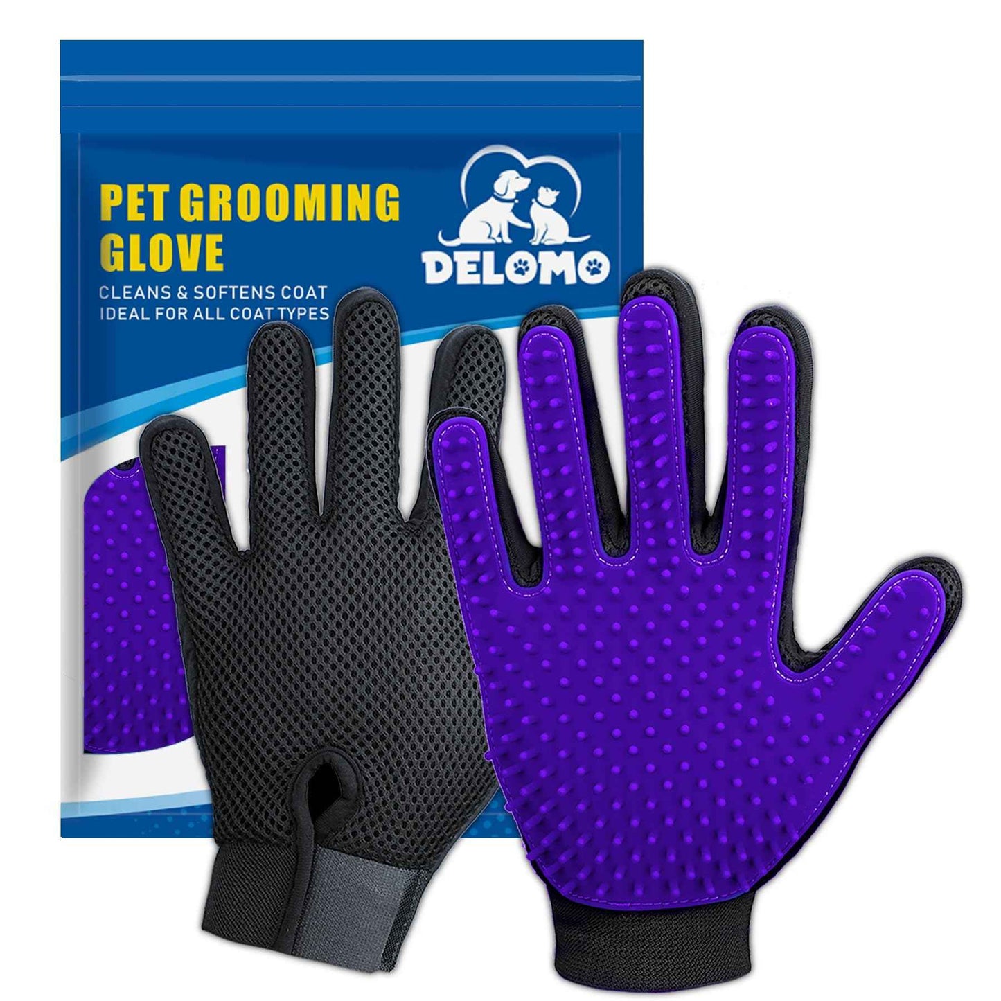 Upgrade Efficient Pet Hair Remover Gloves - Gentle Shedding Brushes for Dogs, Cats & Horses with Long and Short Hair - 1 Pair (Blue)