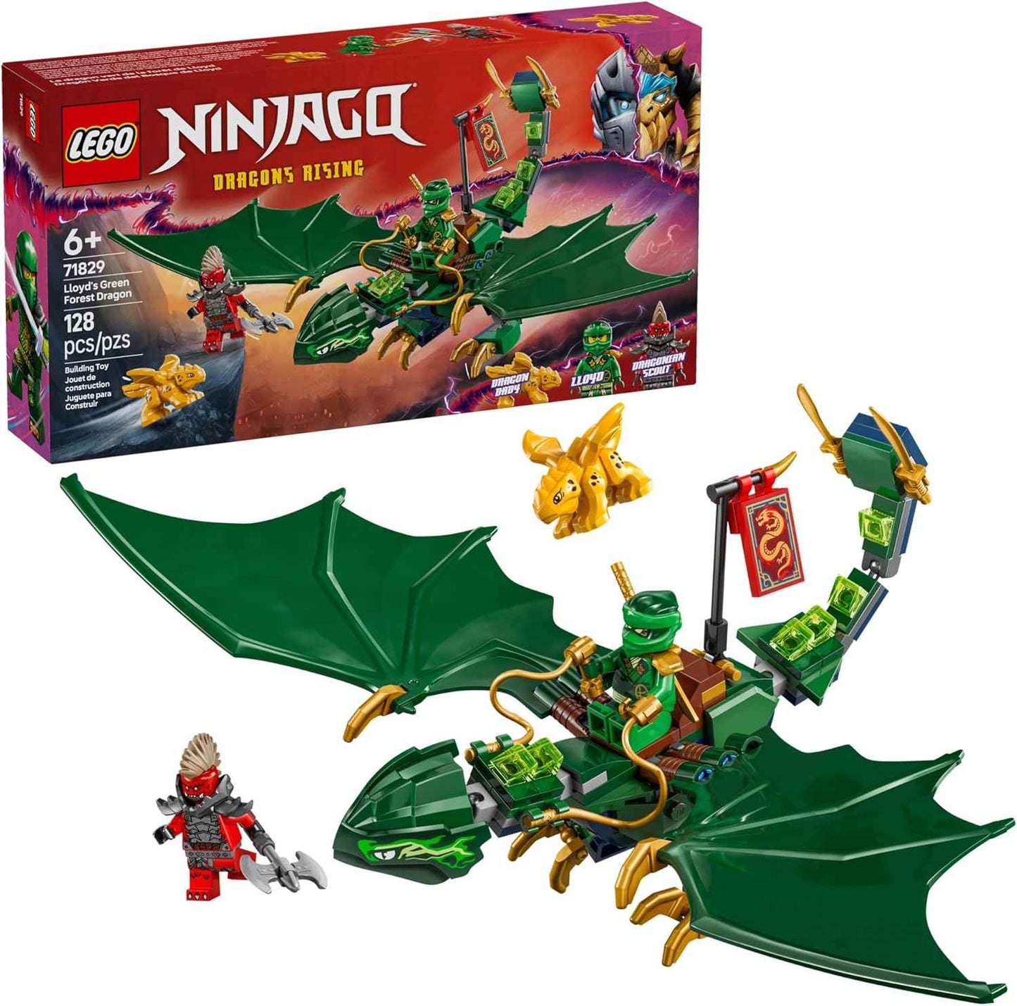 LEGO NINJAGO Lloyd's Green Forest Dragon Toy - Pretend Play Building Toy for Boys and Girls, Ages 6+ - Birthday Gift for Kids - Dragon Figurine with 2 Minifigures for Kids - 71829