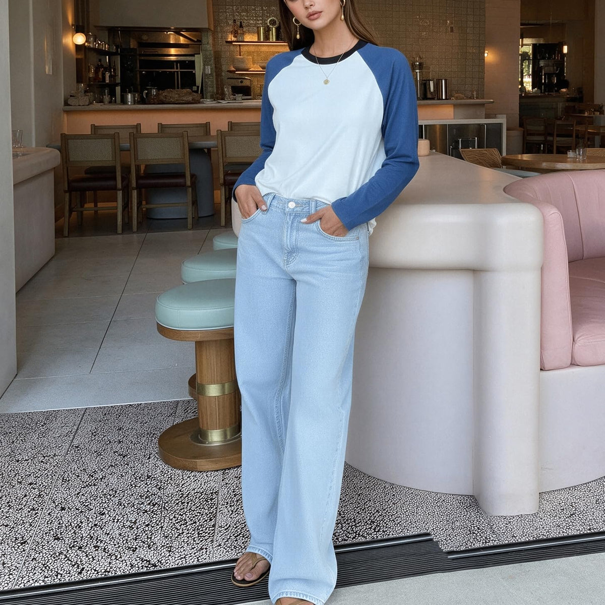 Women Long Sleeve Raglan Shirts Pollover Oversized Baseball Tops