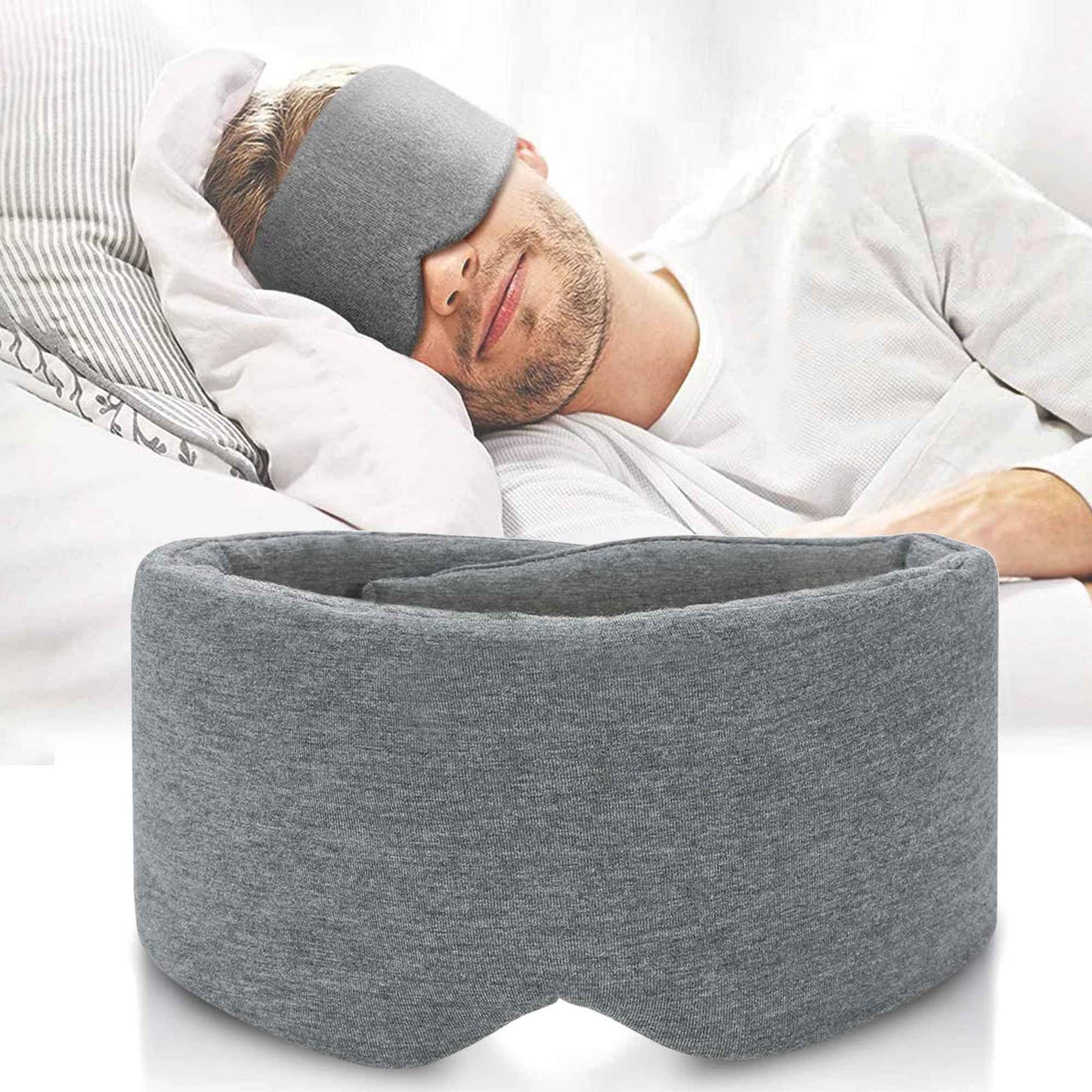 FRESHME Cotton Sleep Eye Mask for Women Men - 100% Blocking Light Travel Blindfold, Soft Zero Pressure Grey Eyes Cover with Adjustable Velcro Strap for Side Sleeper Night Sleeping, Work Nap and Yoga