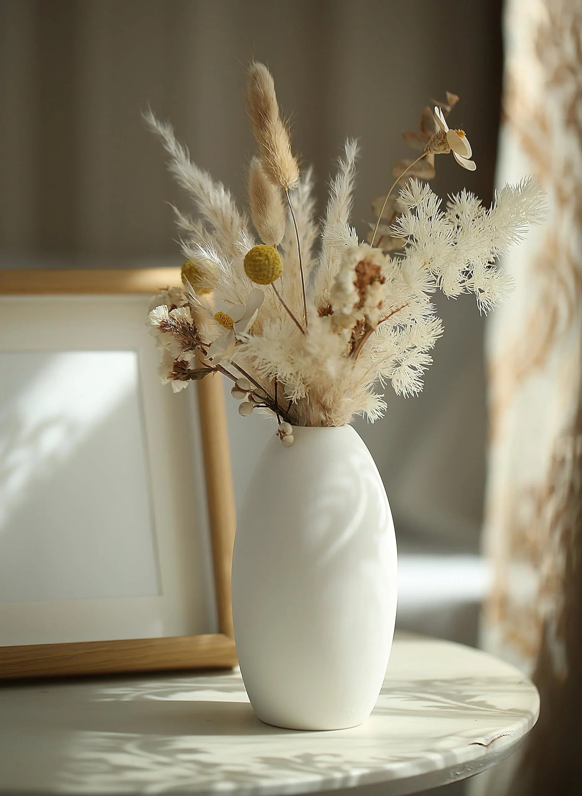 Set of 8 White Ceramic Vases for Dried Pampas Grass Flowers, Aesthetic Boho Modern Decor for Farmhouse Living Room Coffee Table Shelf Fireplace Centerpiece Bedroom Office Desk Home DIY Gifts - Jlhbookstore.store