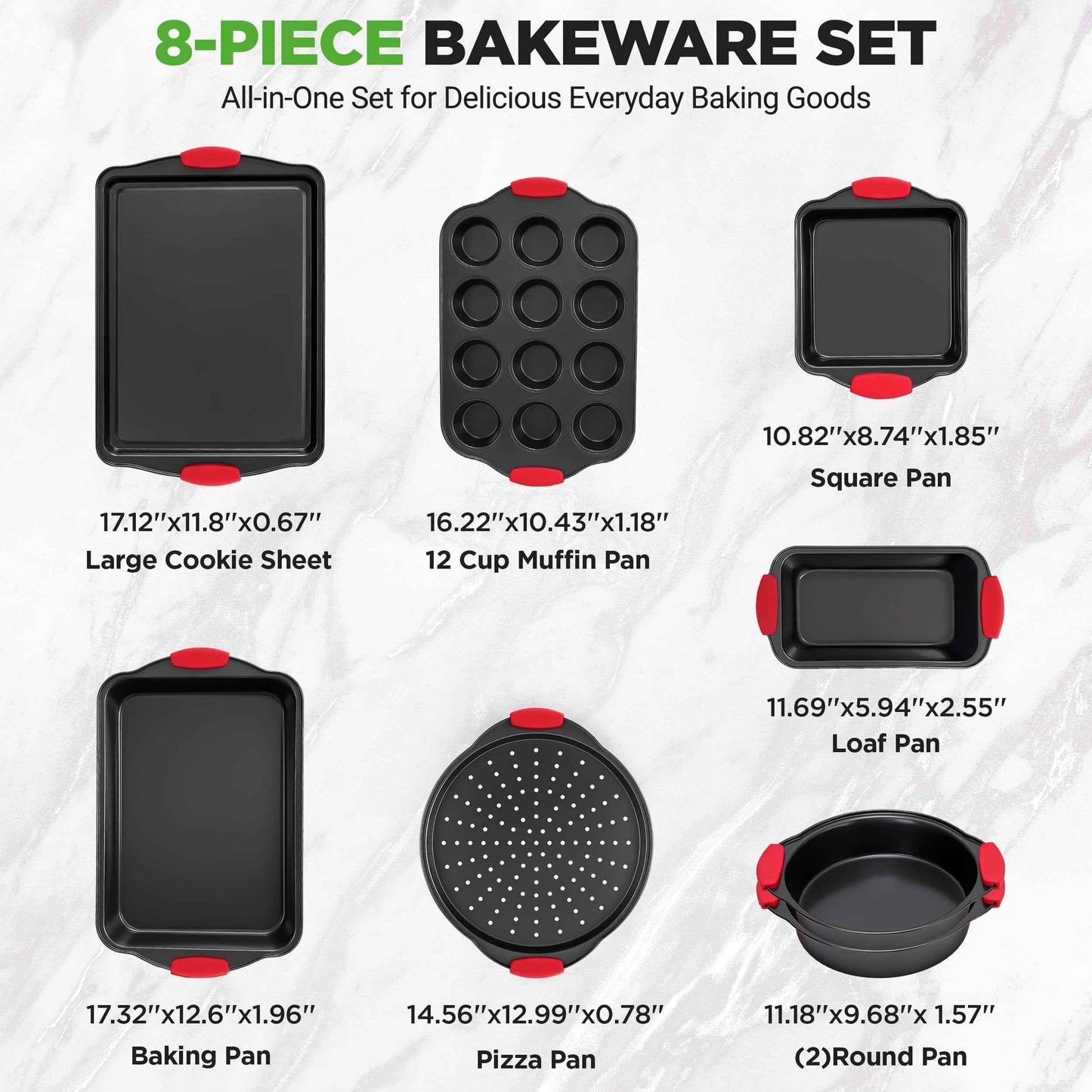 NutriChef 3-Piece Nonstick Kitchen Oven Baking Pans - Premium & Stylish Non-Stick Steel, Commercial Grade Restaurant Quality Metal Bakeware with Red Silicone Handles - Easy to Clean, NCSBS3S