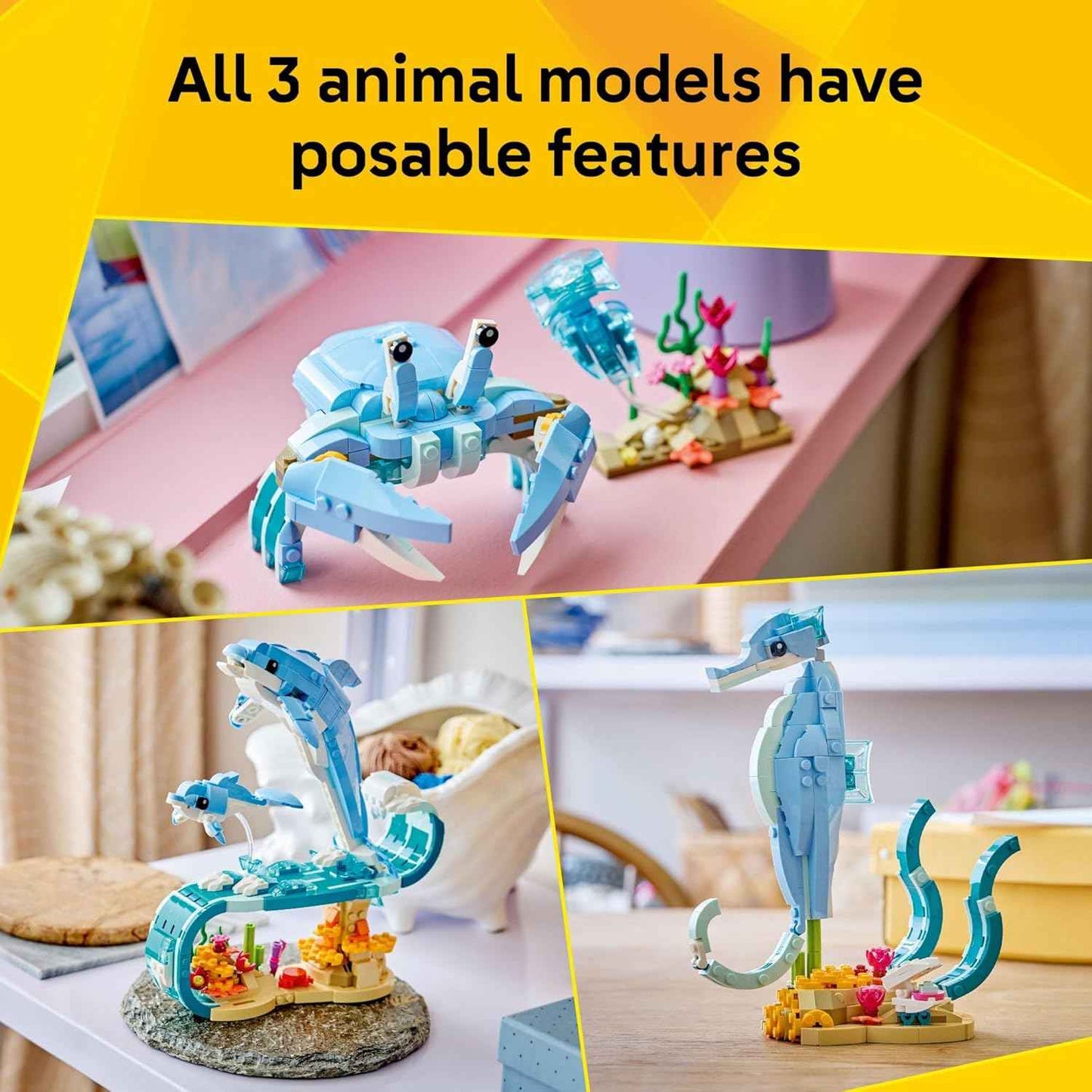 LEGO Creator 3 in 1 Sea Animals: Beautiful Dolphins Building Toy for Girls, Boys, & Kids, Ages 8+ - Build a Dolphin, Seahorse, or Crab Animal Figure - Gift Idea for Birthdays - 31385
