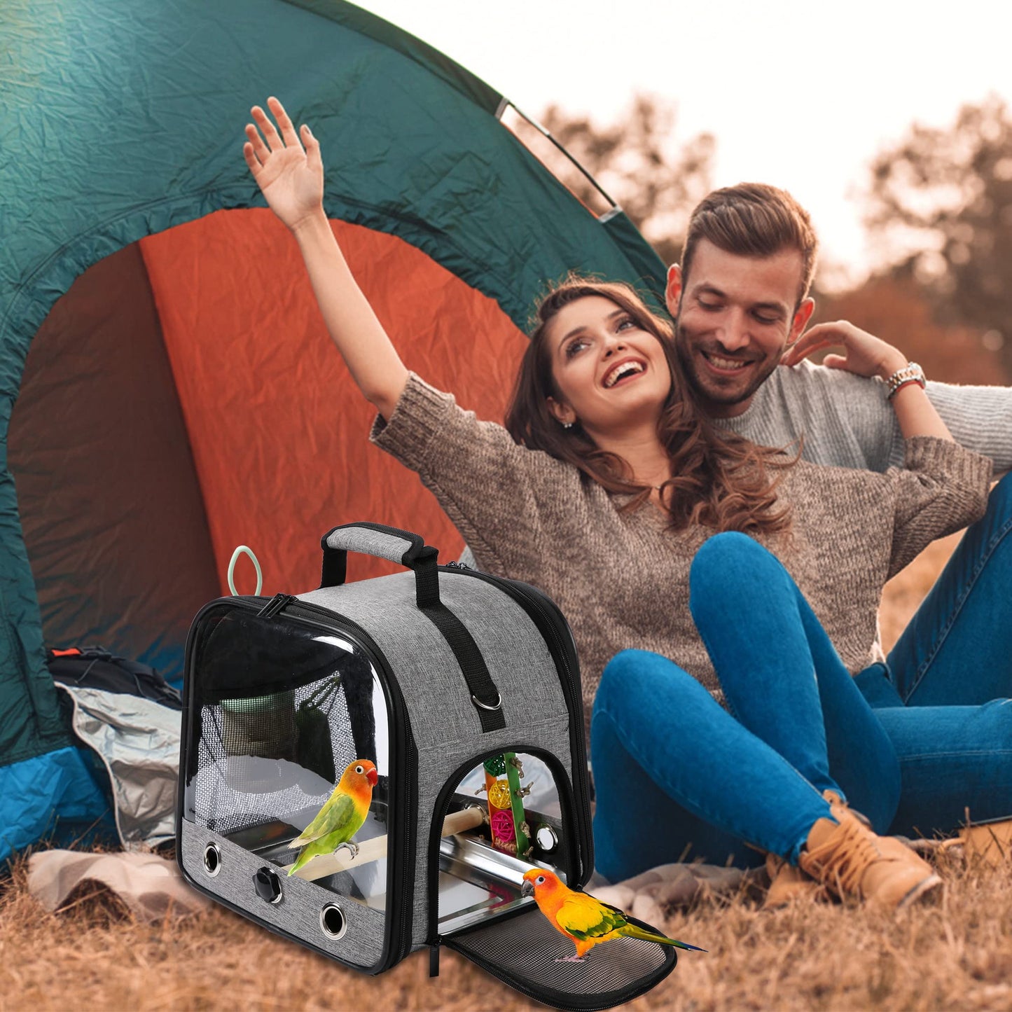 SUERTREE Bird Carrier Bag With Stand, Lightweight Backpack for Parrot, Portable Travel Cage, Pet Transparent Breathable Carrier