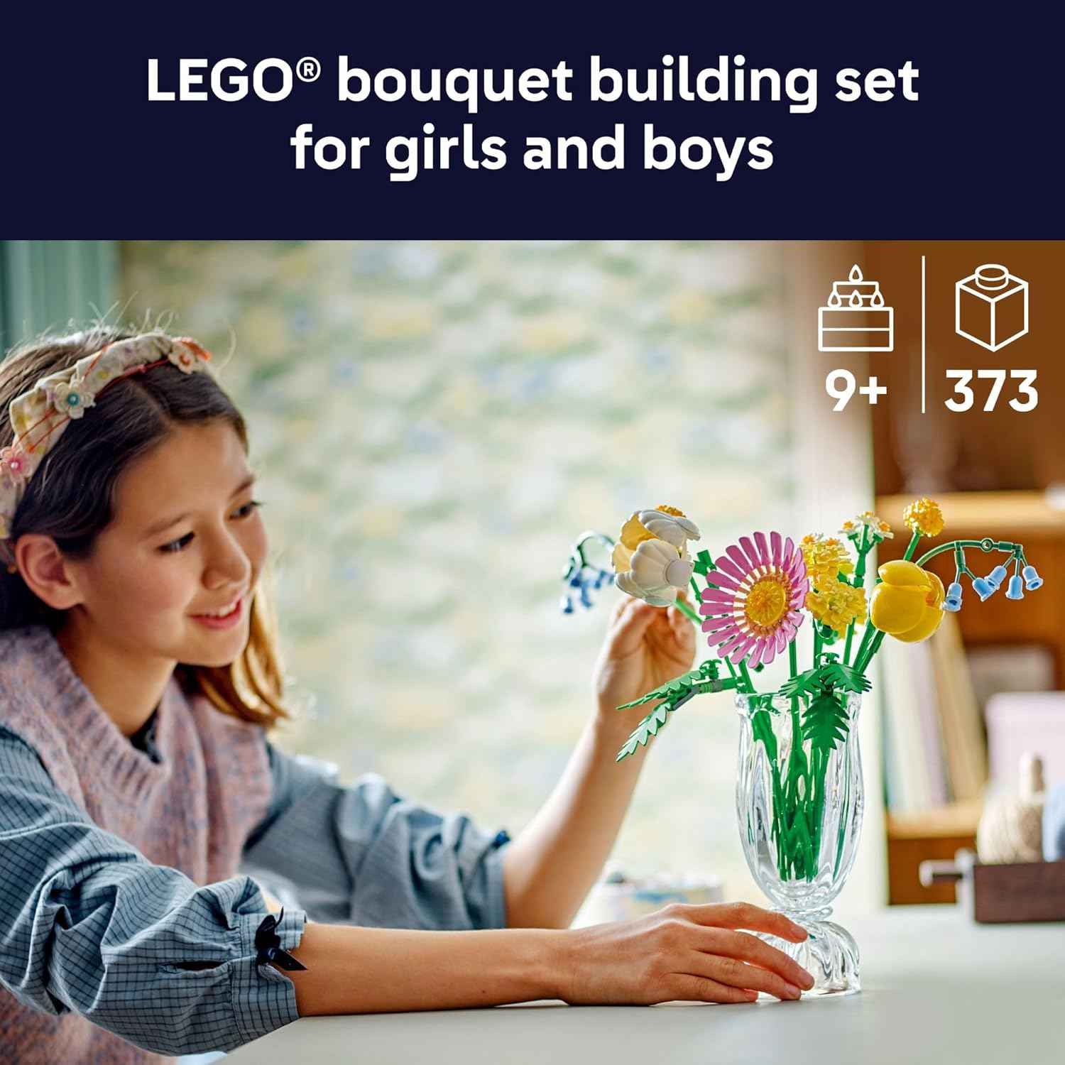 LEGO Botanicals Petite Sunny Bouquet Building Toy - DIY Floral Arrangement for Girls & Boys, Ages 9+ - Bedroom, Desk, Home Decor - Faux Bluebells, Tulip, Daisy, and More - 10347
