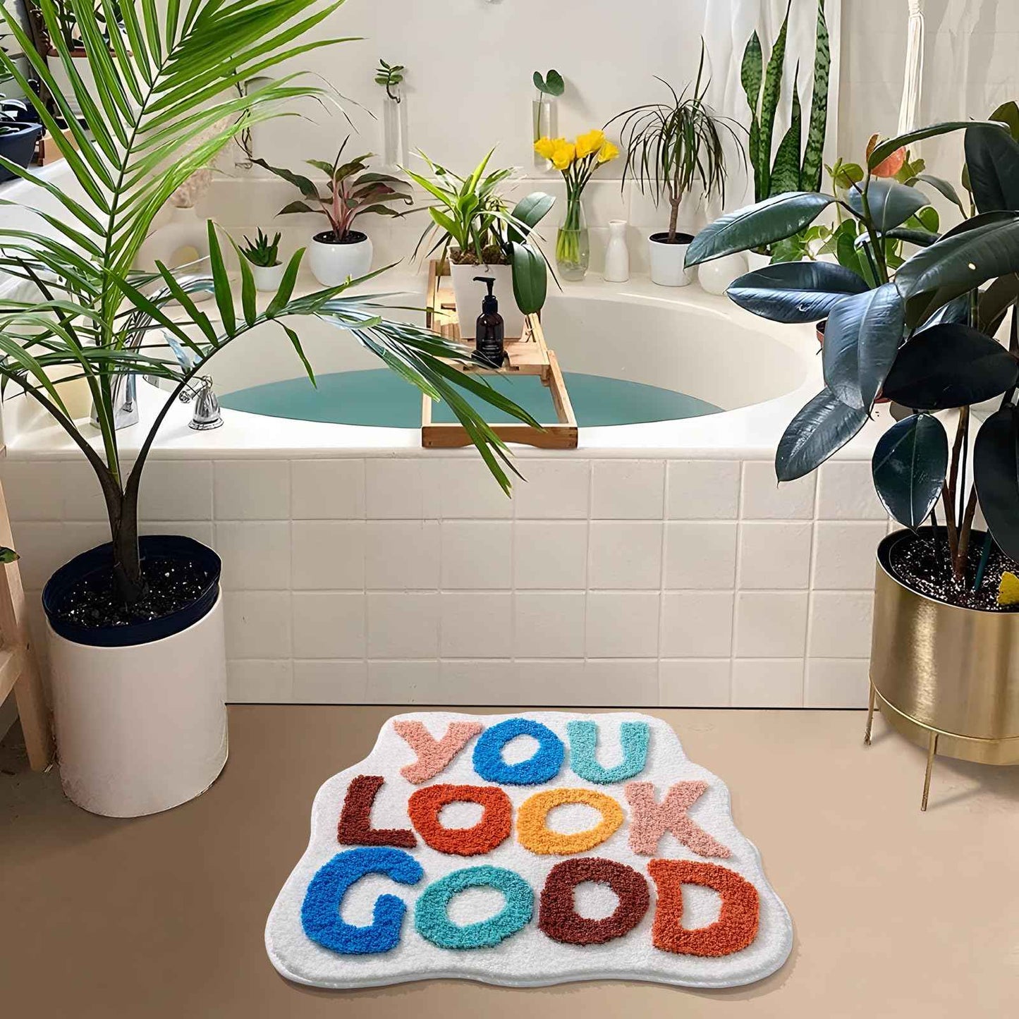 You Look Good Bath Mat Green Bathroom Rugs Funny Cute Bathroom Decor Preppy Small Cool Rug Non Slip Microfiber Washable Absorbent Shower Rug, 25”x21”…