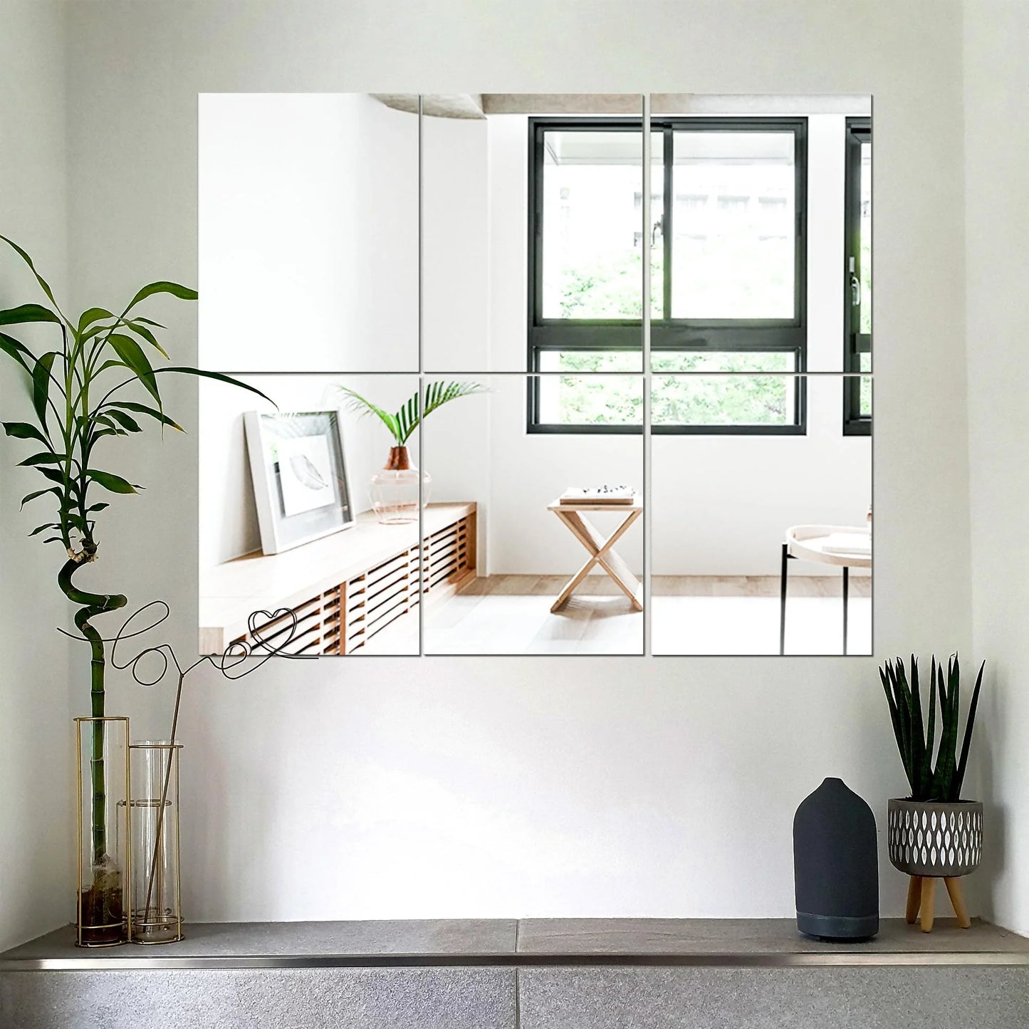 Delma Home Gym Mirrors, 12'' x 12'' Glass Mirror Tiles (16 PCS), Square Large Wall Mirror for Home Gym, Bedroom, Door,Bathroom, Frameless Mirror Sets - Jlhbookstore.store