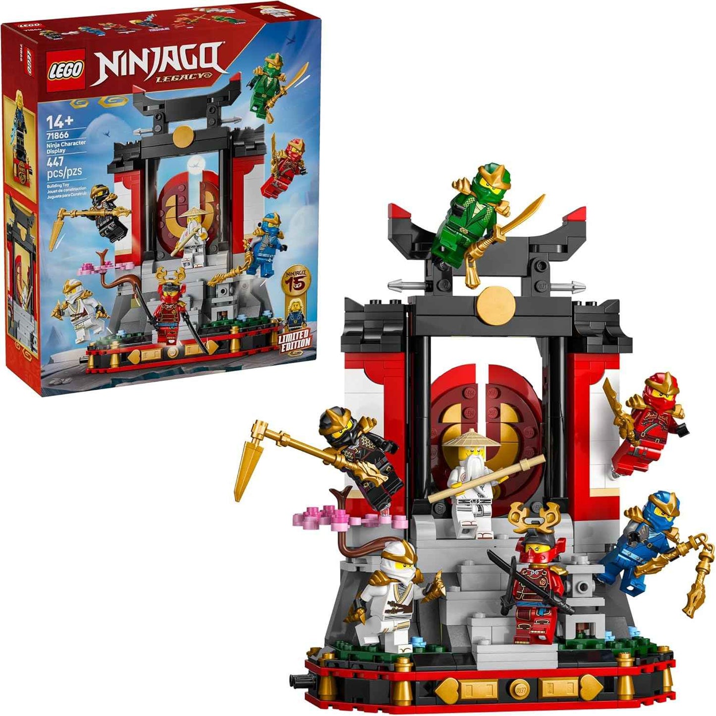 LEGO NINJAGO Ninja Character Display 15th Anniversary Building Toy for Kids, Ages 14+ - Ninja Playset W/Elemental Master of Lightning + 7 Minifigures - Gift Idea for Teen Boys & Girls - 71866