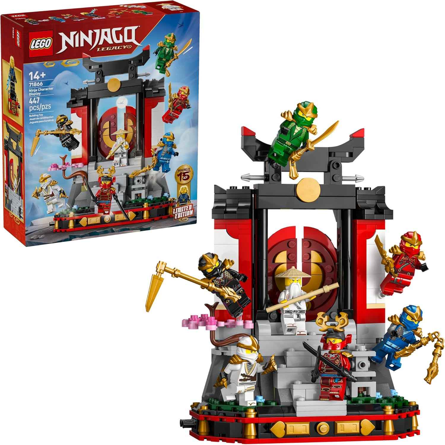 LEGO NINJAGO Ninja Character Display 15th Anniversary Building Toy for Kids, Ages 14+ - Ninja Playset W/Elemental Master of Lightning + 7 Minifigures - Gift Idea for Teen Boys & Girls - 71866