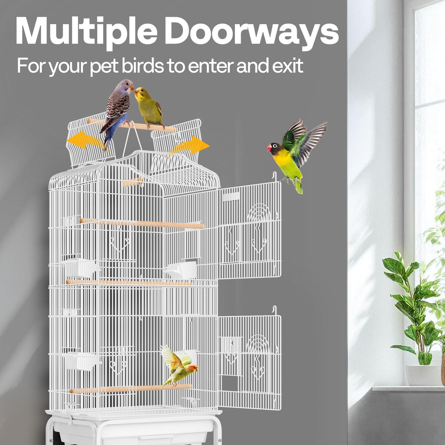 VIVOHOME 64 Inch Bird Cage with Play Top and Rolling Stand for Parrots Conures Lovebird Cockatiel Parakeets Gray